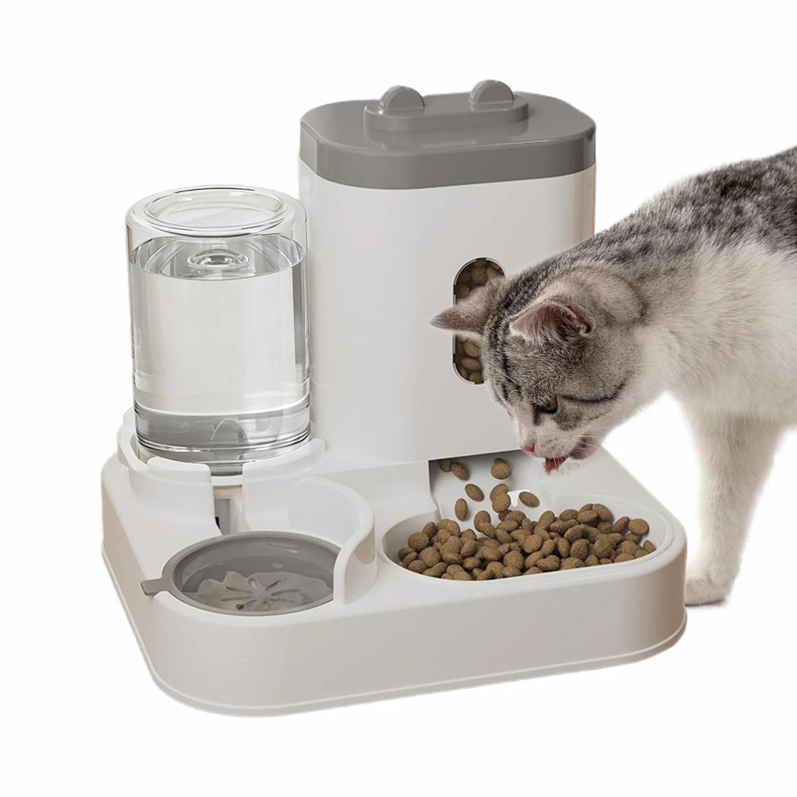 Comederos Automático para Gatos - Dispensador De Agua Y Comida para Mascotas 2 En 1 | Dispensador Inteligente De Comida para Gatos Automático para Interiores para Perros Y Gato Pequeños (Gris)