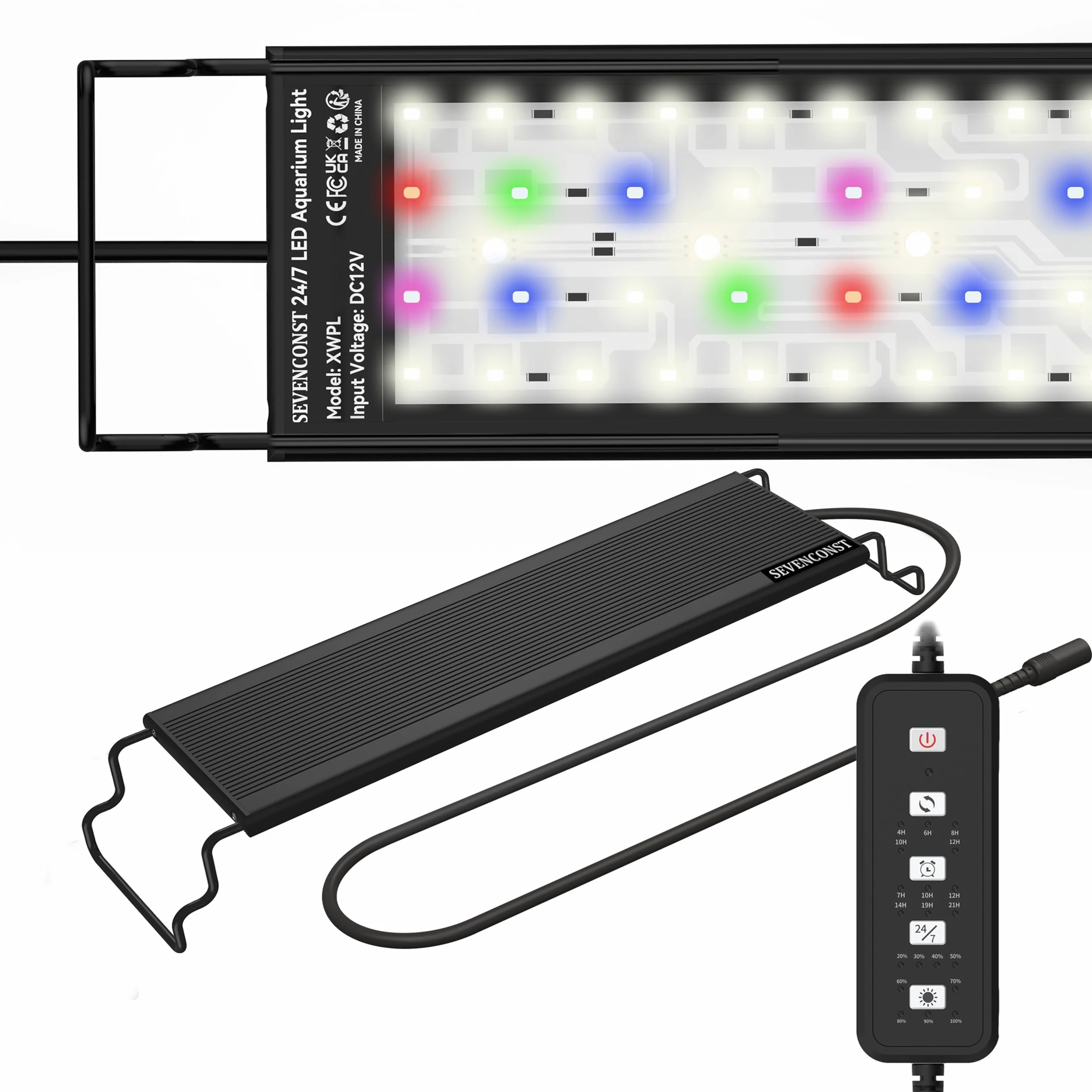 Luz LED de acuario de modo 24/7 para plantas y peceras de 18 a 24 pulgadas, luz de espectro completo IP68, luz de amanecer, luz de día, luz de luna, LED blanco, rojo, verde, azul, rosa con