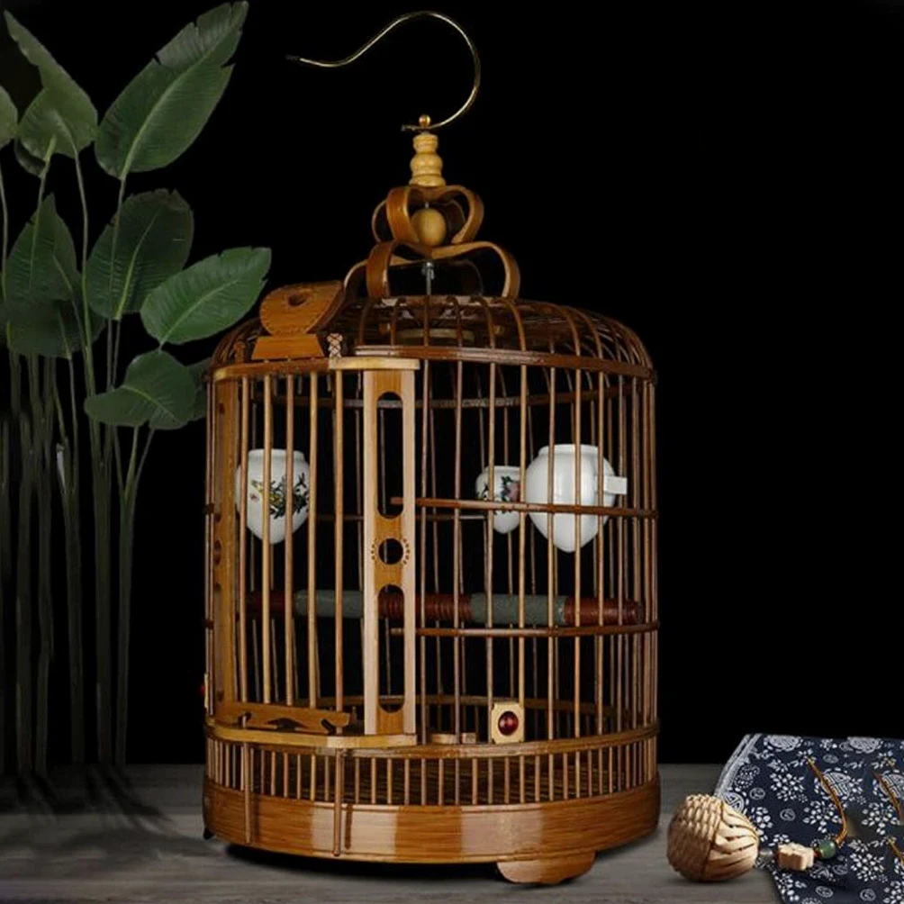 PHSP Jaula para pájaros de la Cultura Jaula para pájaros pequeña para Colgar Jaula para pájaros para Mascotas Jaula para pájaros de bambú, Adecuada para pájaros pequeños como Canarios