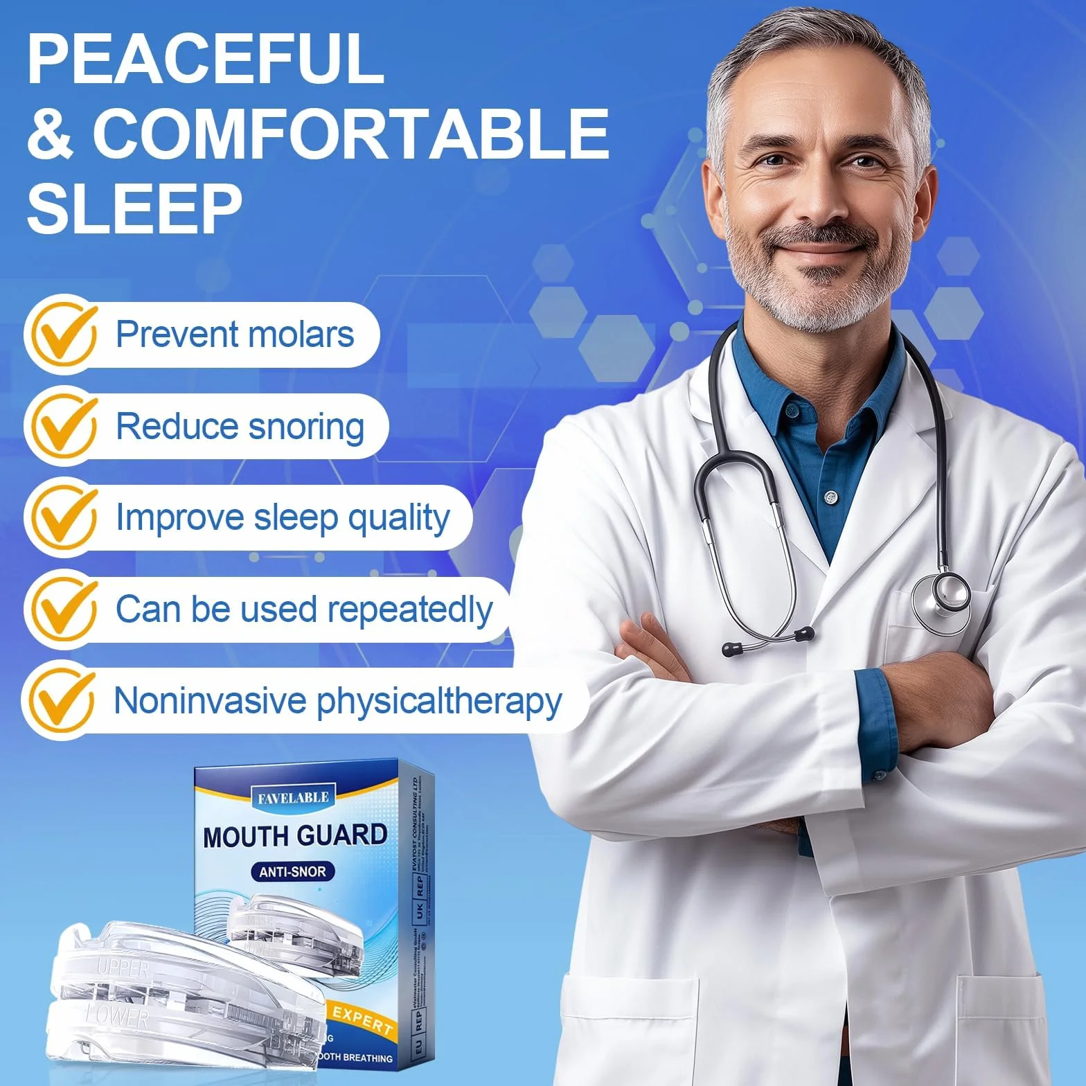 Férula Dental Antironquidos para Dormir Reutilizable para Hombres y Mujeres
