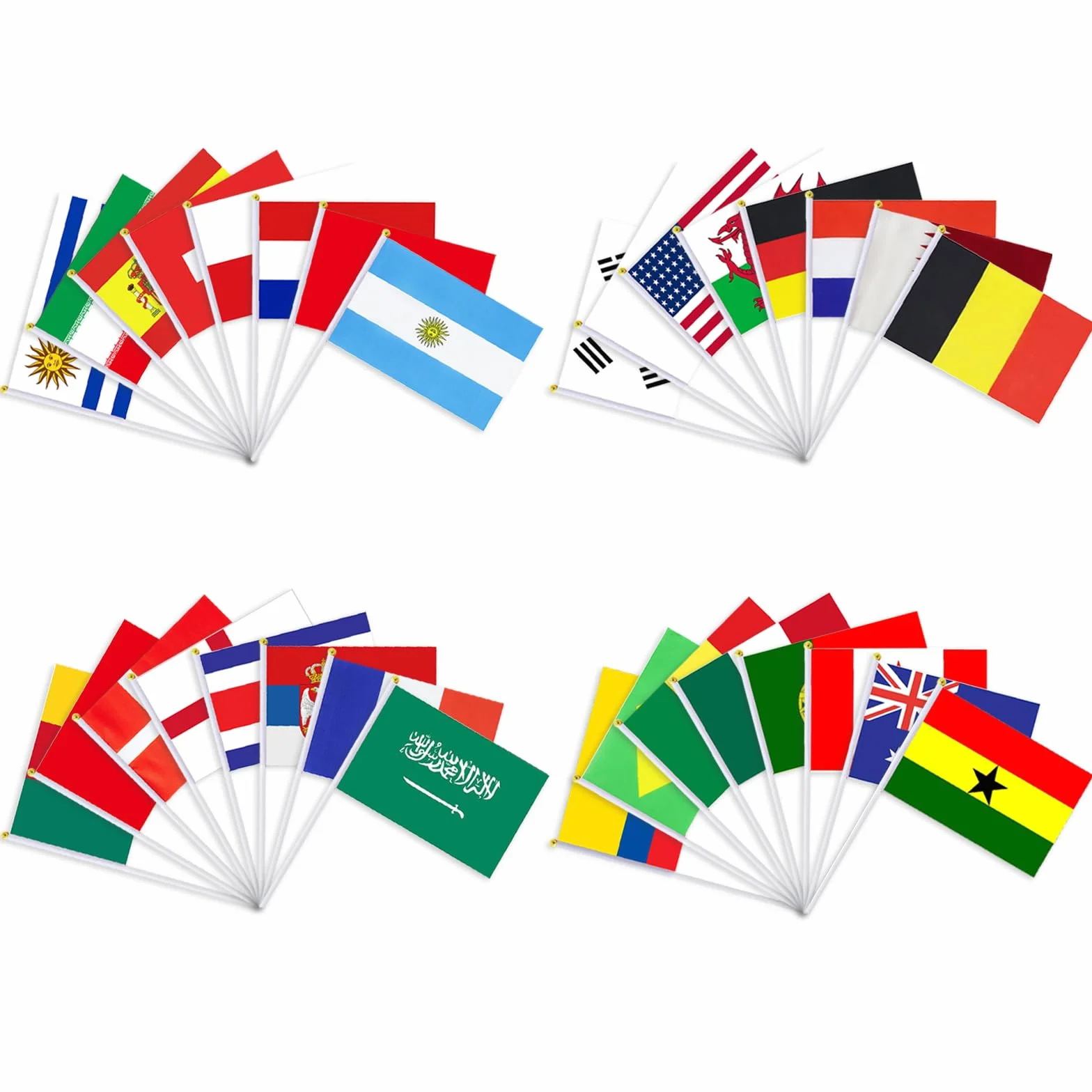 Banderas del Mundo Set 32 Países 14x21cm Poliéster Doble Cara Decor Copa Mundial