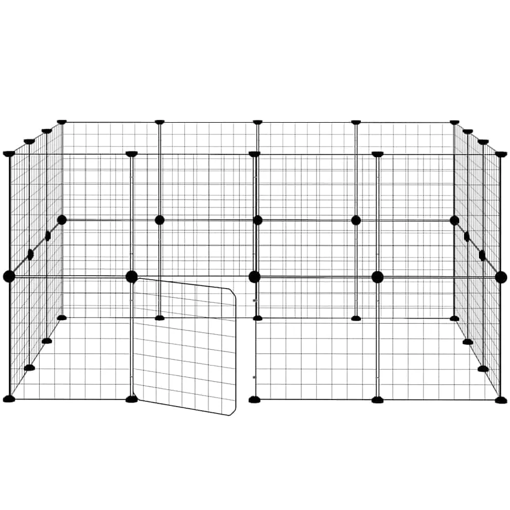 28 piezas de recinto para animales pequeños con puerta, color negro | Recinto flexible para animales pequeños hecho de acero resistente para conejos y cachorros en el salón o pasillo.