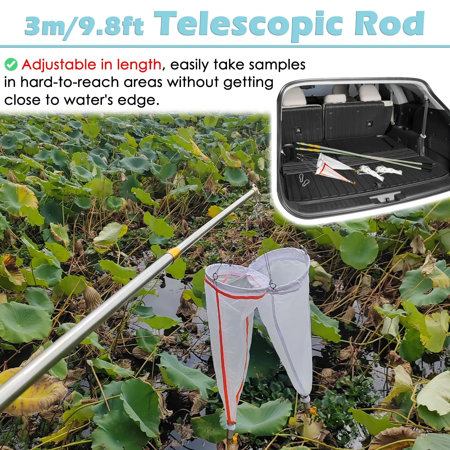 Red para Peces de Acuario, Red for plancton con Poste telescópico for muestreo, Paquete de 4