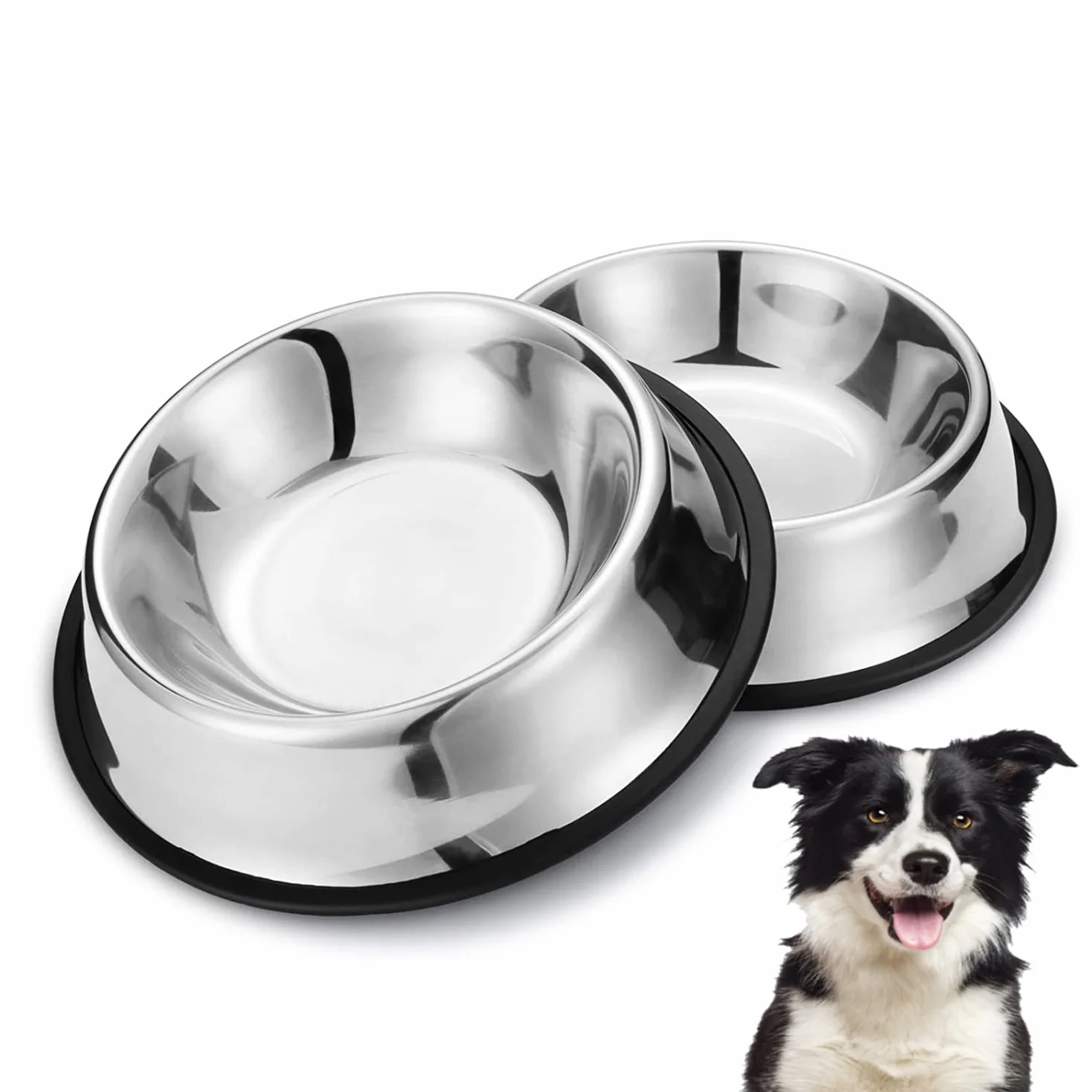Nobleza - 2 Unidades Cuenco para Perros de Acero Inoxidable， Perros Antideslizante Tazón， Cuenco para Mascotas De Acero Inoxidable con Base De Goma Antideslizante para Perros Medianos/Grandes 22.5 CM
