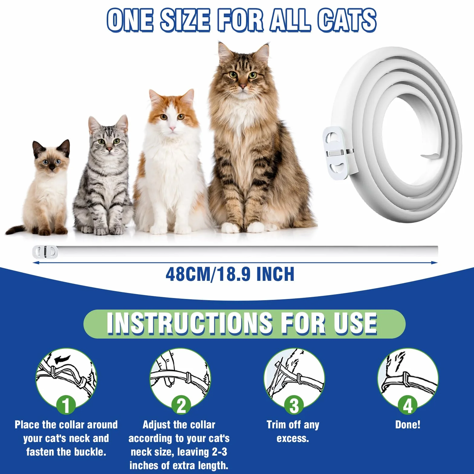 Inpumo Collar Antiparasitario para Gatos, Collar Antipulgas y Garrapatas Ajustable, Gregado con Aceites Naturales, Impermeable, Apto para Todos Los Gatos,12 Meses de Protección (1 Pack)