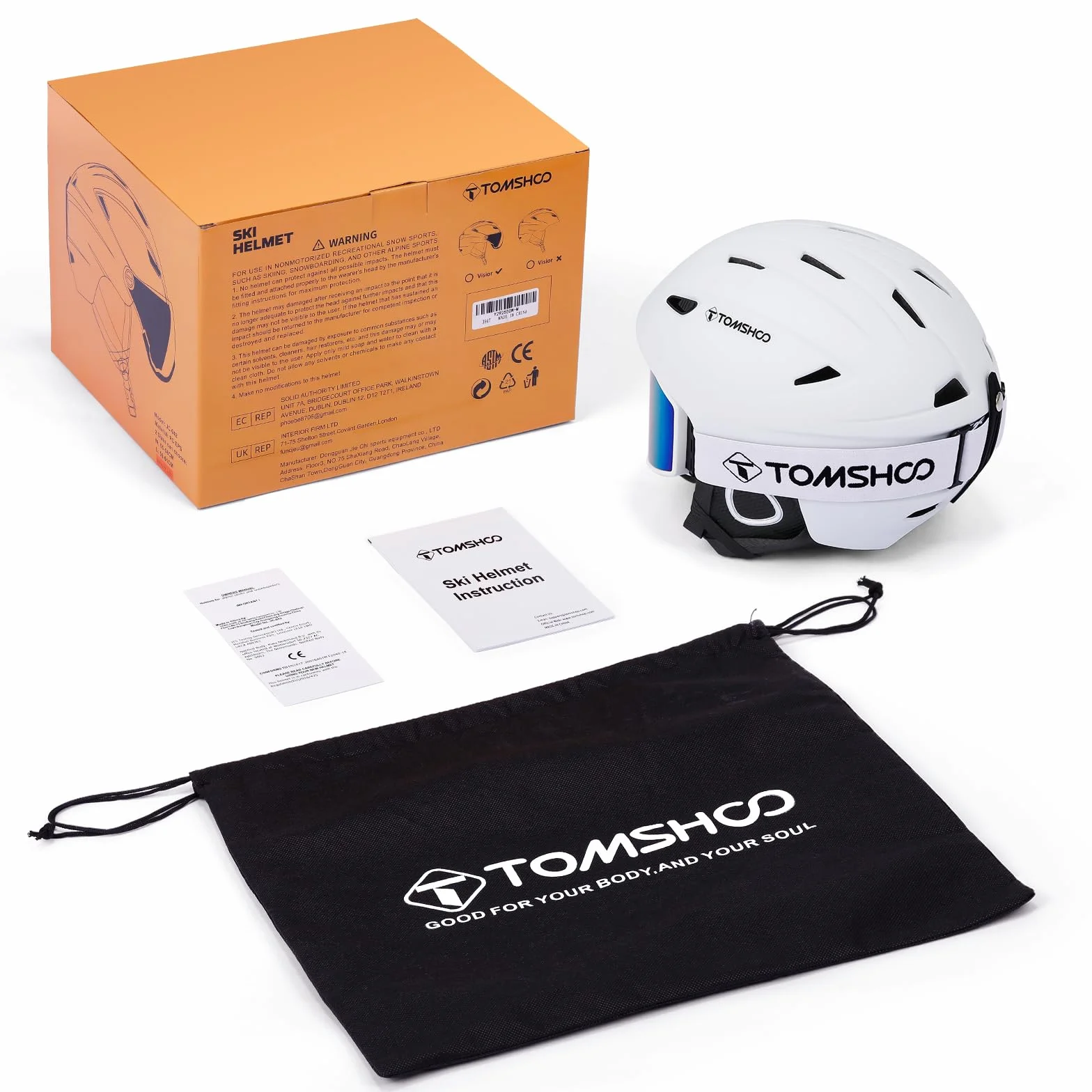 TOMSHOO Casco de Esquí y Gafas de Esquí Set, Orejeras, Ventilación, Forro Extraíble Unisex