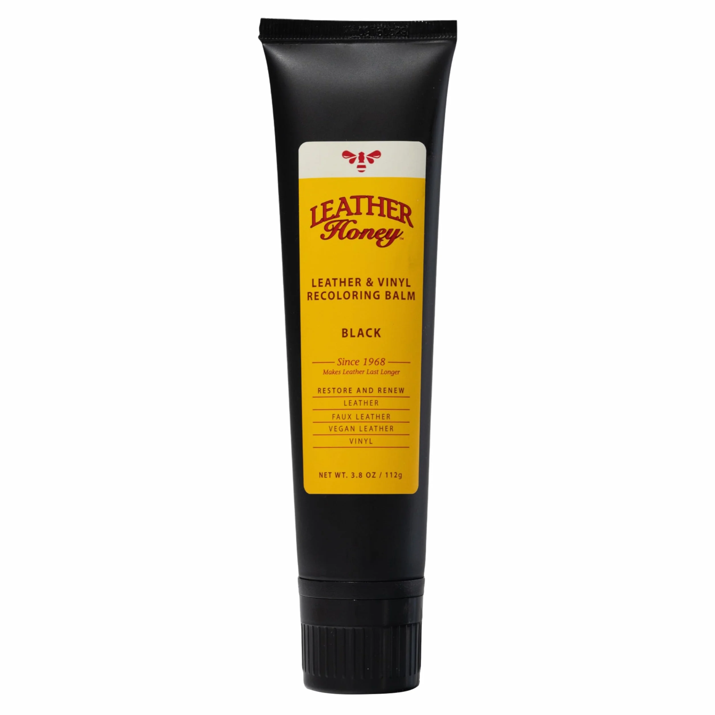 Leather Honey Bálsamo recolorante negro: restaurador de color y removedor de arañazos y arañazos para muebles, sofás, zapatos y botas, interiores de automóviles y accesorios