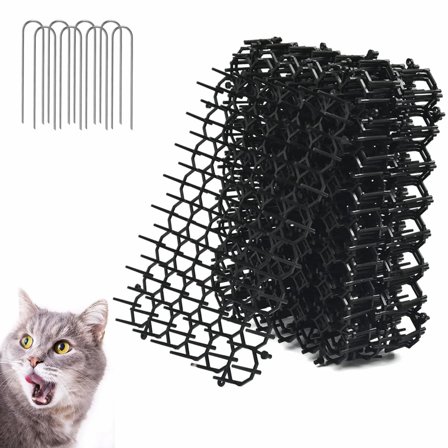 Felpudo repelente para gatos, 8 unidades, disuasor para gatos, de plástico, apto para césped, jardín, interior y exterior, 20 x 15 cm, con 8 anclajes a tierra