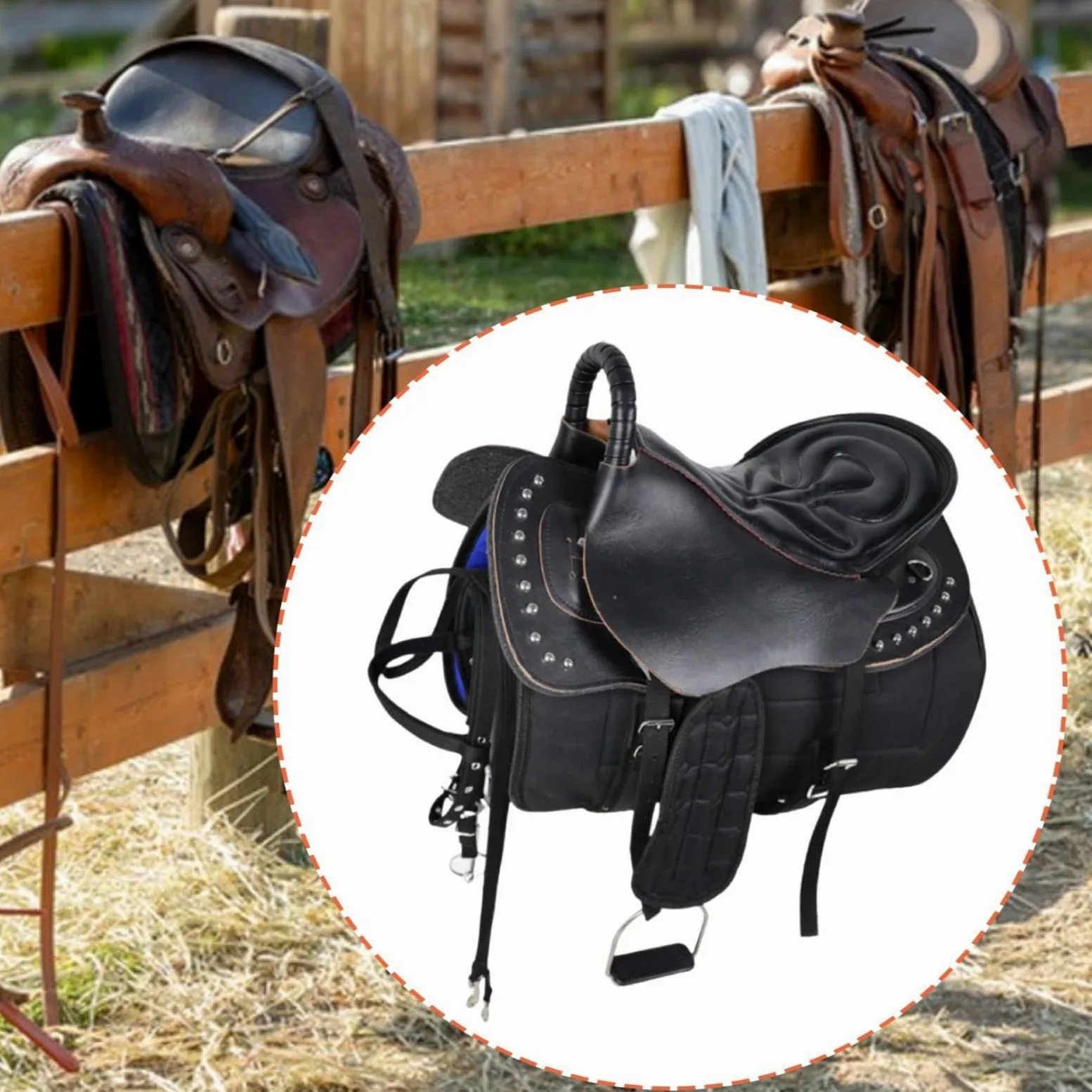Silla de Montar para Caballo Juego Equipo Ecuestre Multiaccesorios Costuras Reforzadas Antideslizante Adecuado para Jinetes Entrenamiento Domés