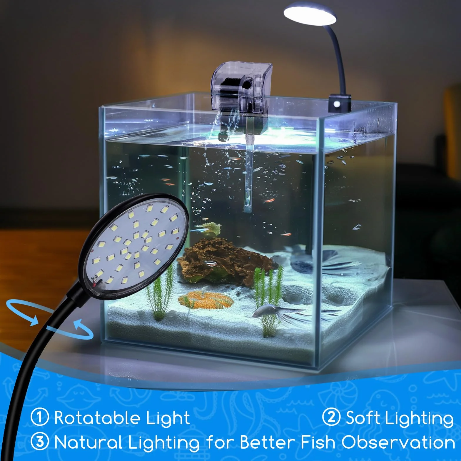 Nobleza - Pecera de Cristal 27 litros con Filtro Integrado e Iluminación LED – Acuario Completo para Principiantes e Iniciación
