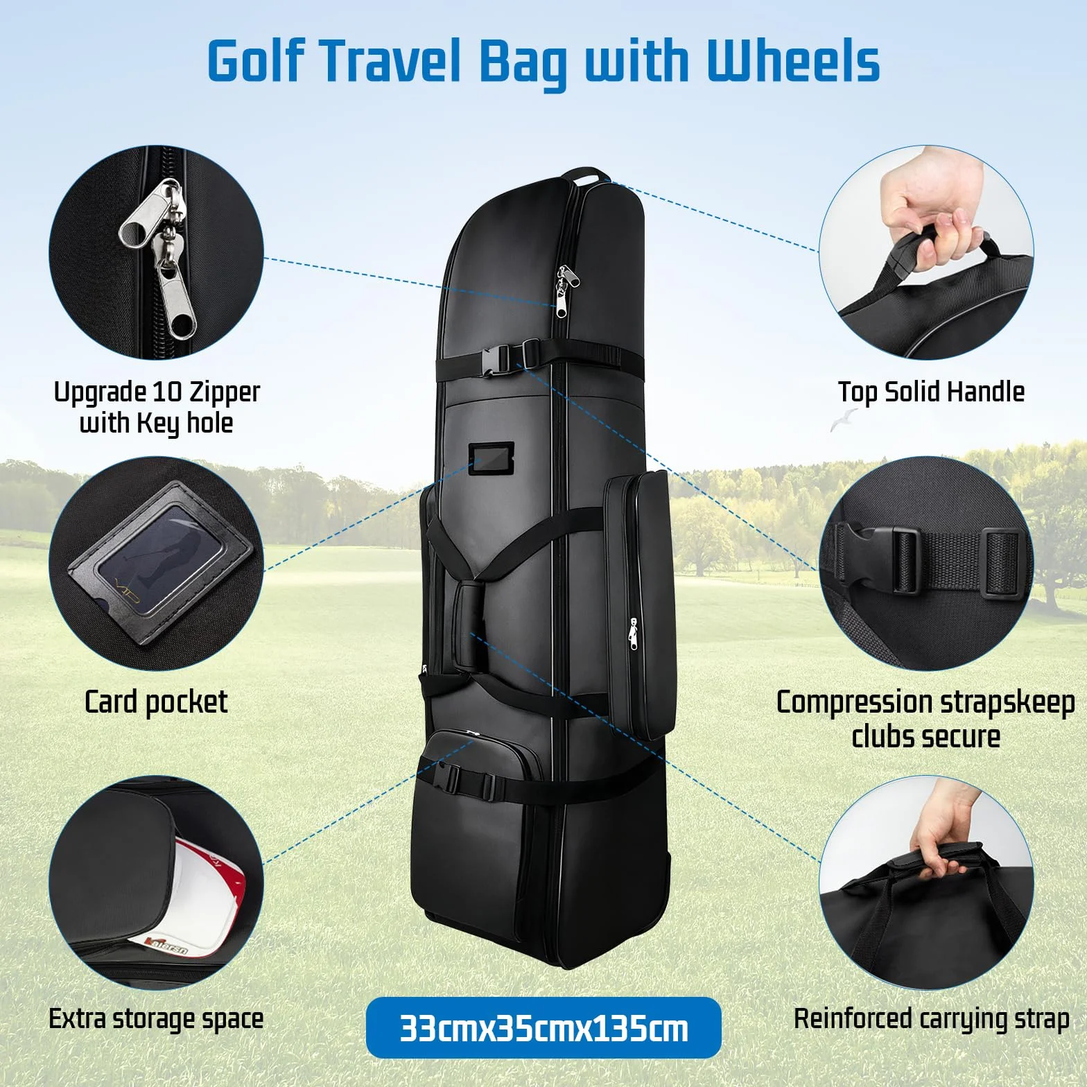 Fundas de Viaje para Golf con Ruedas, Estuche de Vuelo, Tela Oxford 900D Impermeable