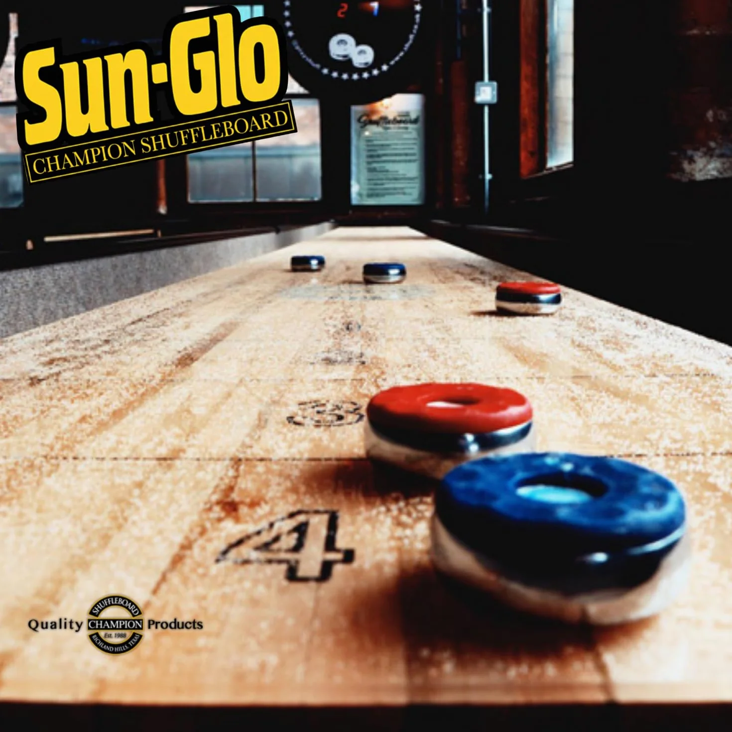 Sun-GLO Shuffleboard Wax 16 oz Yellow #4 Speed with Broom Bundle