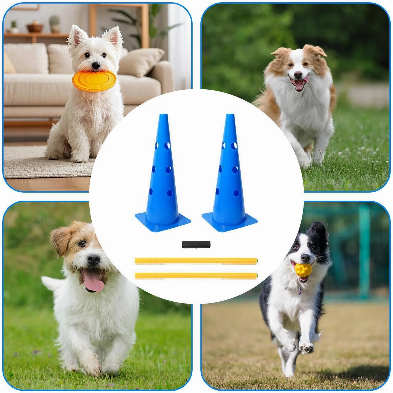Curso de Agilidad para Perros para Jardín Accesorios Portátiles para | Set de Agility con Conos y Palos para Entrenamiento de Cachorros para Competición, Juego, Ejercicio en Interior, Ext