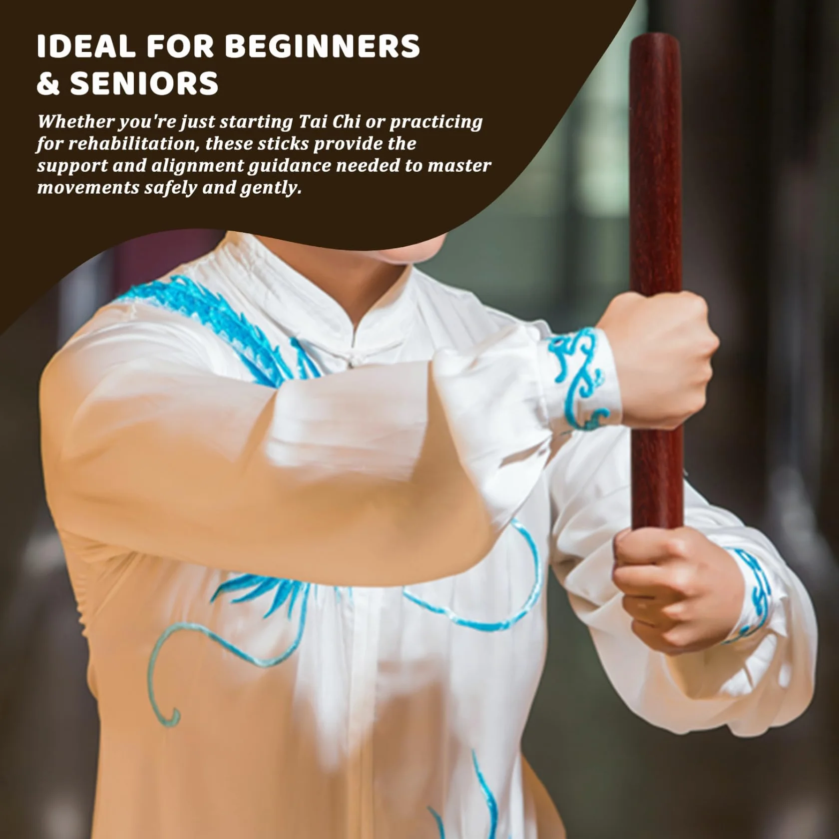 Palos de Tai Chi para Principiantes Herramientas de Práctica de Madera 15.8x1.4 Pulgadas Fitness