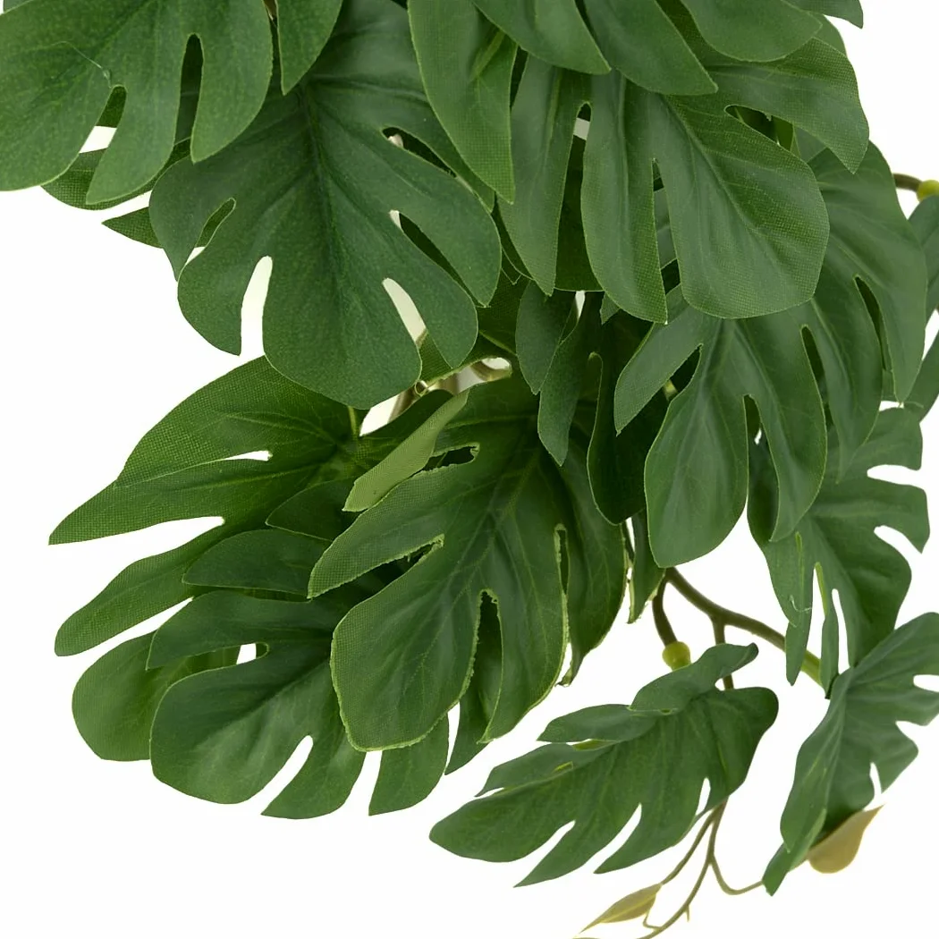 Paquete de 2 plantas falsas de reptiles para terrario, accesorios de tanque de serpiente, decoración de hábitat, plantas colgantes artificiales con ventosa, Monstera falsa