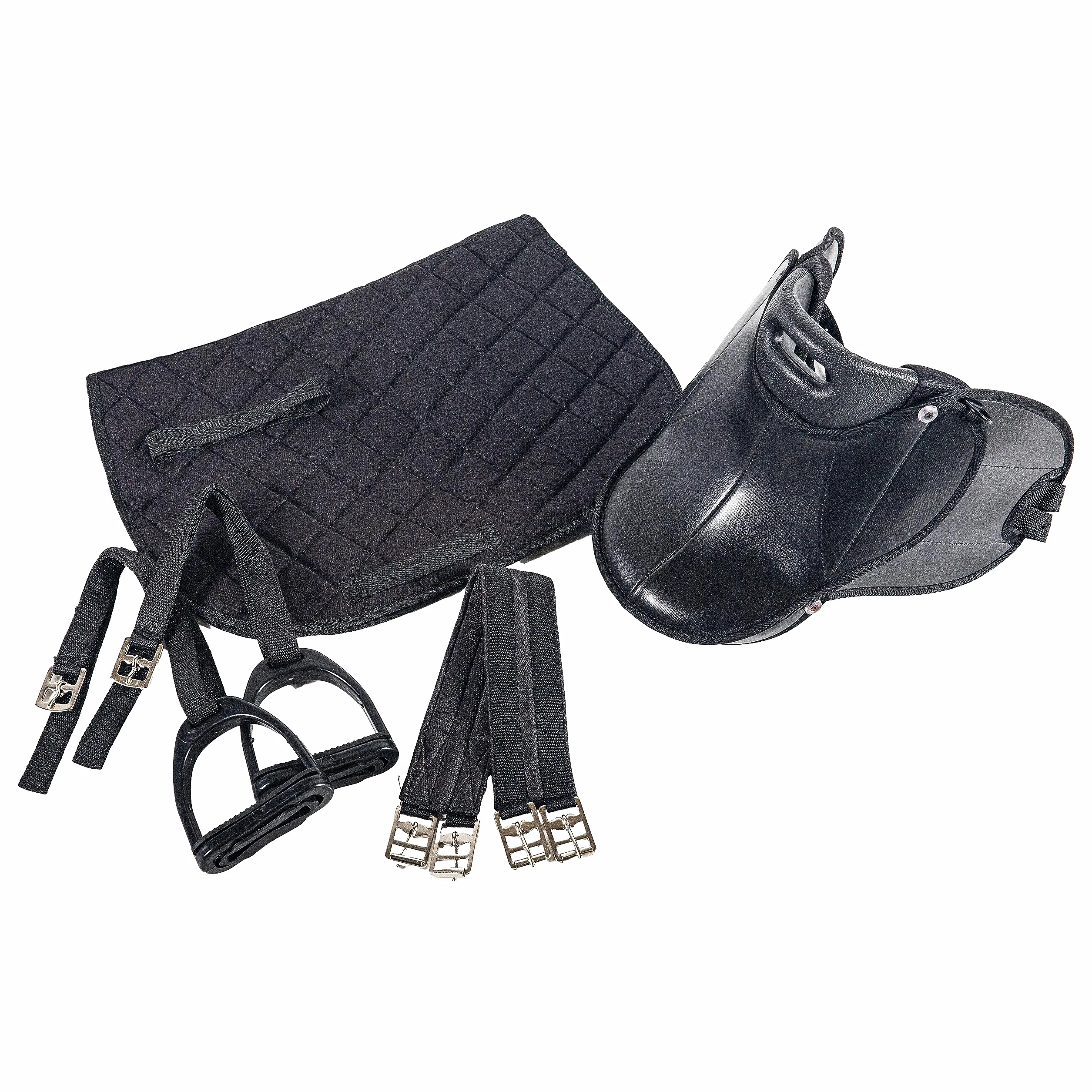 PFIFF 103106 - Juego Completo de sillín para niños Shettys o Caballos de Madera, Color Negro