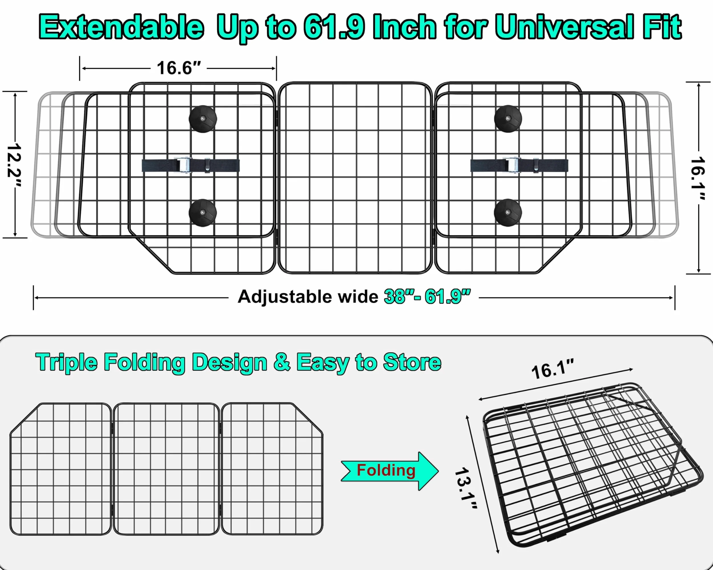 CASIMR - Barrera de Coche para Perros, SUV, vehículos, Camiones, Coches, Divisor Ajustable para Mascotas, Zona de Carga Universal, diseño Plegable para un fácil Almacenamiento, barreras de