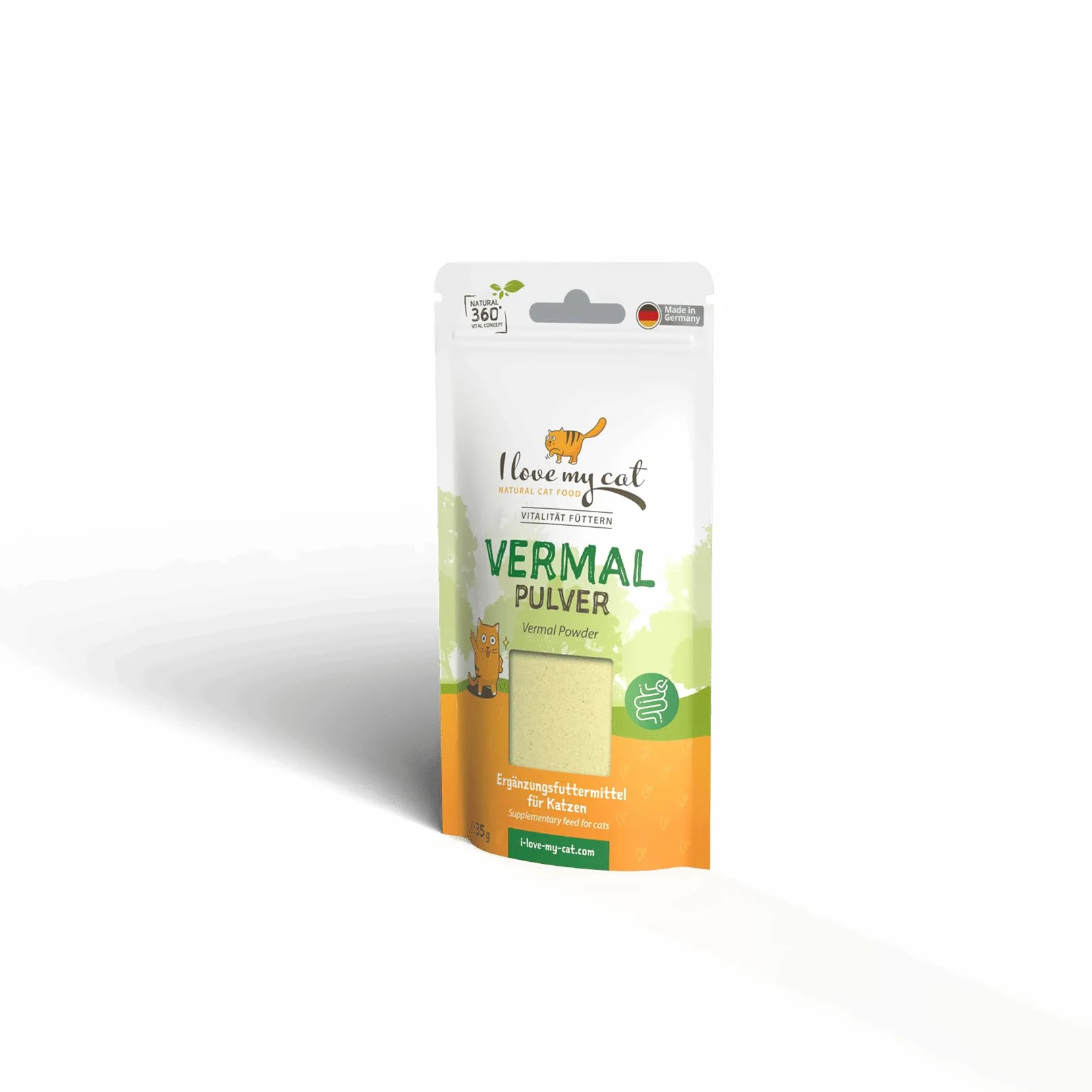 I Love My Cat Vermal Complemento Alimenticio en Polvo para Gatos - 35 g – Ayuda contra la Giardia, Mejora la Dieta y Reduce el Riesgo de Colonización de Gusanos y Parásitos Intestinales