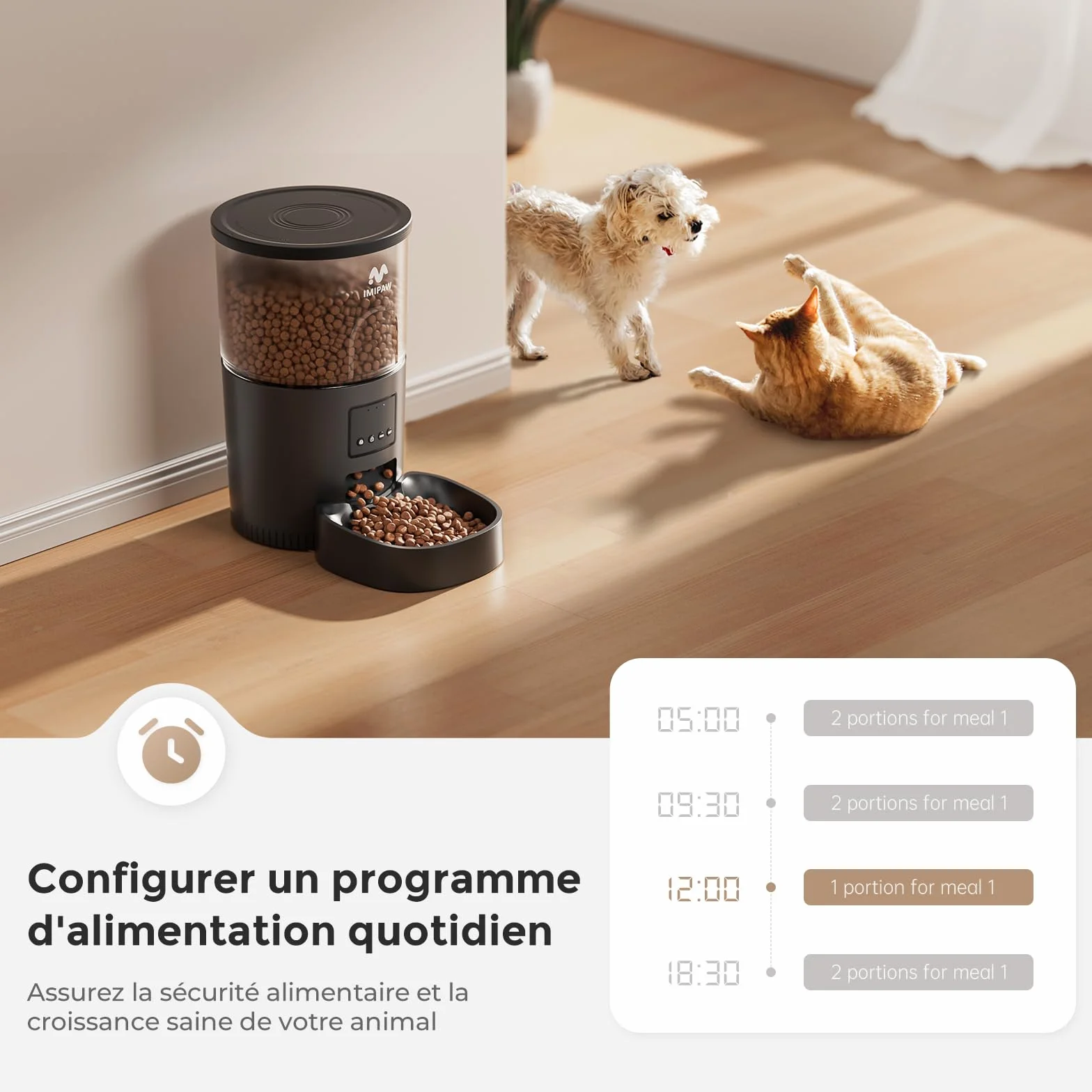 IMIPAW Comedero Gato Automático, 3L Dispensador Comida Gatos y Perros, Control de App, 1-10 Comidas al Día, Liofilizados Compatibles - El Asistente Ideal para los dueños de Mascotas