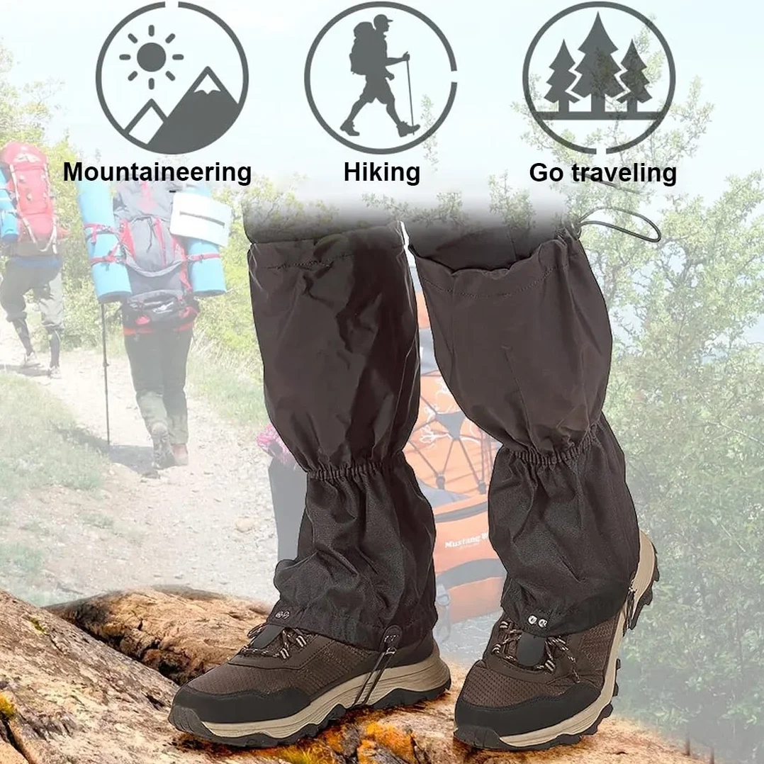 Polainas Impermeables Senderismo Ajustables Transpirables para Hombre Mujer Caza Esquí Montañismo Negro