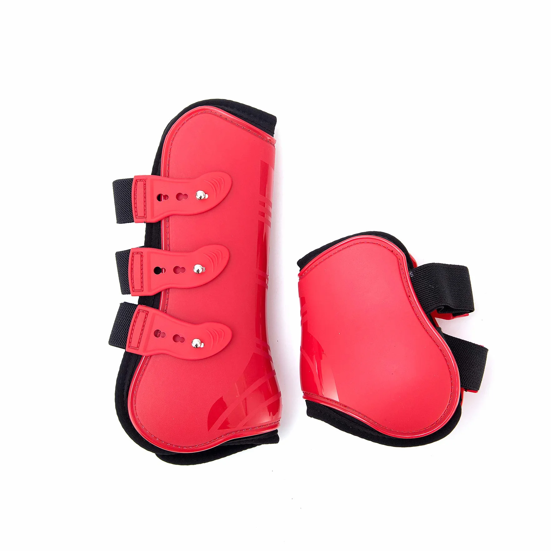 Juego de 4 Polainas para Caballos, Protectores para tendones, protección contra Saltos del Caballo, Resistentes, elásticas, de Poliuretano, con Cierre de botón, 2 Pares, M(VB), Color Rojo