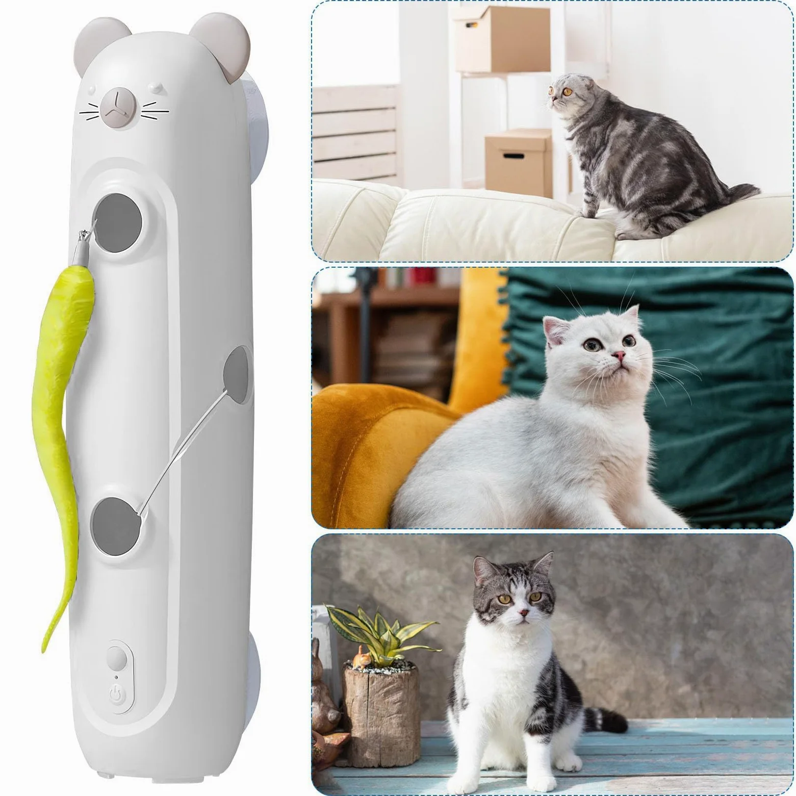 Juguetes para Gatos， Suministros automáticos de enriquecimiento Gatitos con Ventosa, for Sala Estar, Estudio, Pared, Puerta, Piso, liberación energía