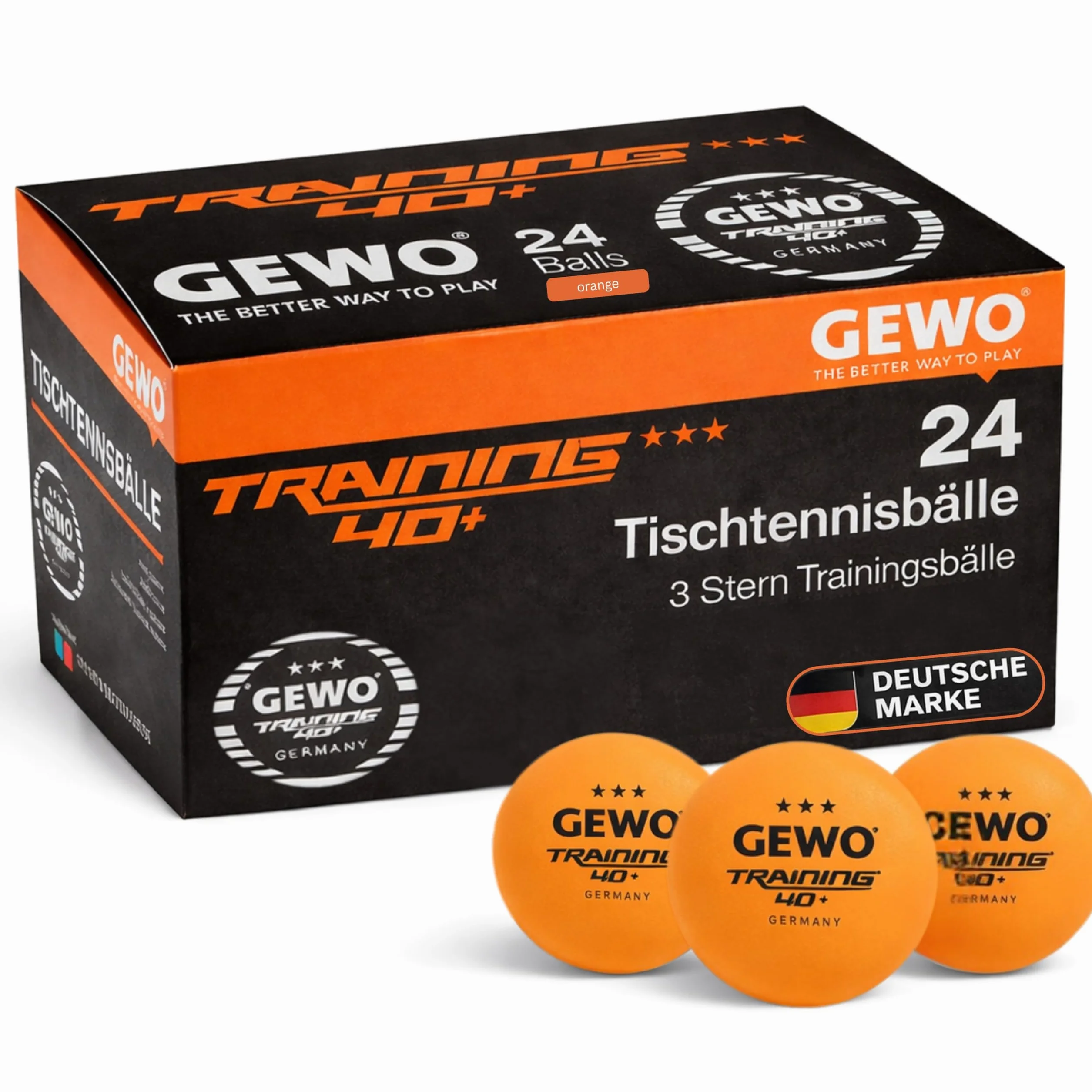 GEWO Pelotas de Ping Pong Training 40+ 3 Estrellas ABS Plástico Diámetro 40 mm