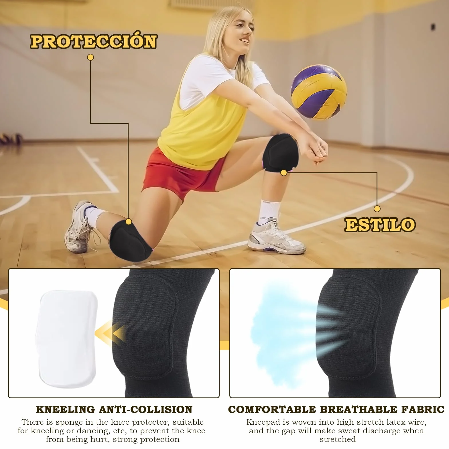 Rodilleras Deportivas Unisex WiseJoy 2 PCS Antideslizantes Elásticas para Voleibol, Fútbol, Baloncesto