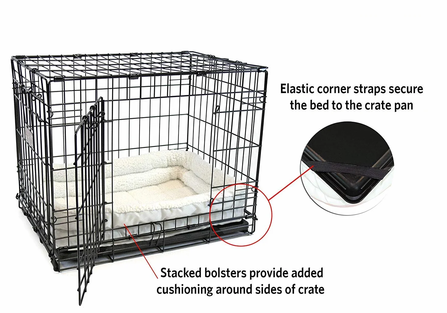 MidWest Homes for Pets QuietTime - Cama para mascotas con doble borde acolchado, colchón para jaulas de 46 cm, lavable a máquina, sujeción firme con correas elásticas, felpa blanca, tamaño XXS