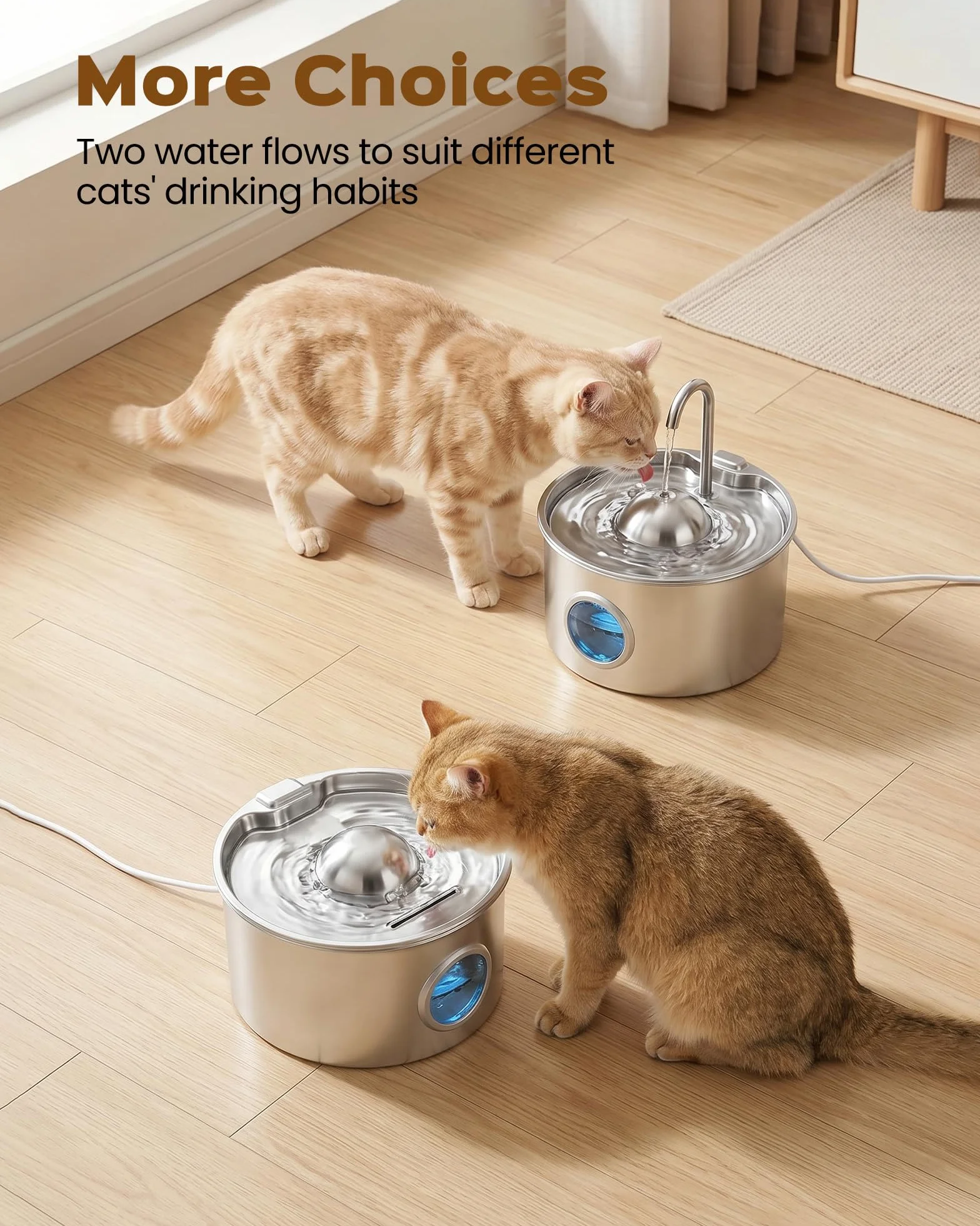 Fuente para Gatos Acero Inoxidable: Bebedero Gatos Automatico - 2.6L Fuente Gato Acero Inoxidable - Dispensador Agua Gato - Dispensador Agua Mascota - Filtración de Cuatro Capas - Hemiesférico