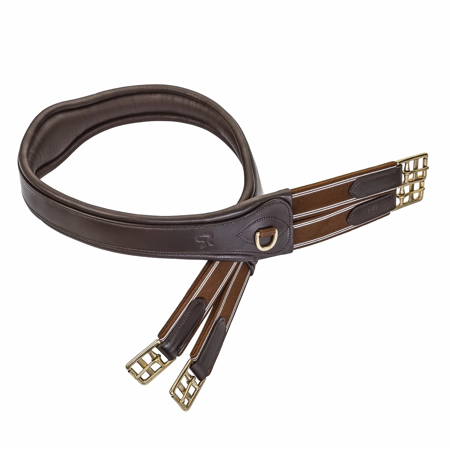 SUNRIDE Cincha para Caballo (Soho) - Cuero Genuino - Acolchado Extra - Anillas en D para Ayudas de Entrenamiento - Hecho a Mano - Inserciones Elásticas - Hebillas de Rodillo (marrón, 140 cm)