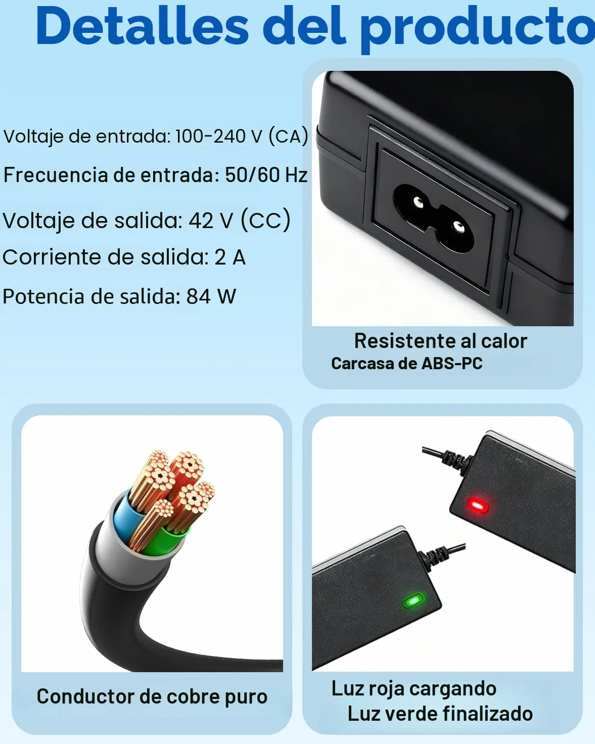 42V 2A Cargador Patinete Electrico para Hoverboard 36V Universal con 6 Conexiones M365 EU Plug