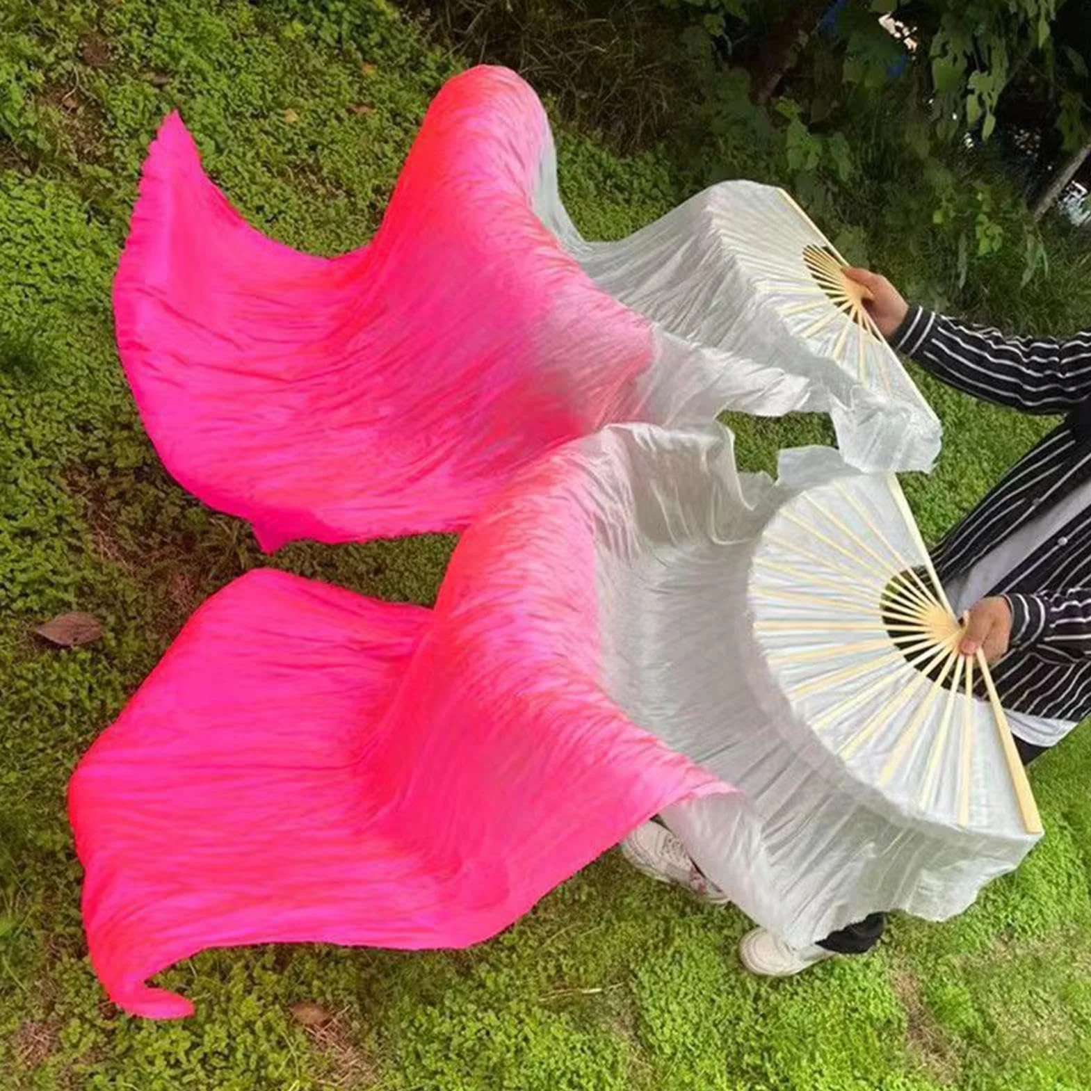 Silk Veil Fans, Chinese National Dance Fan Set, Flowing Performance Flag Fans for Dancers