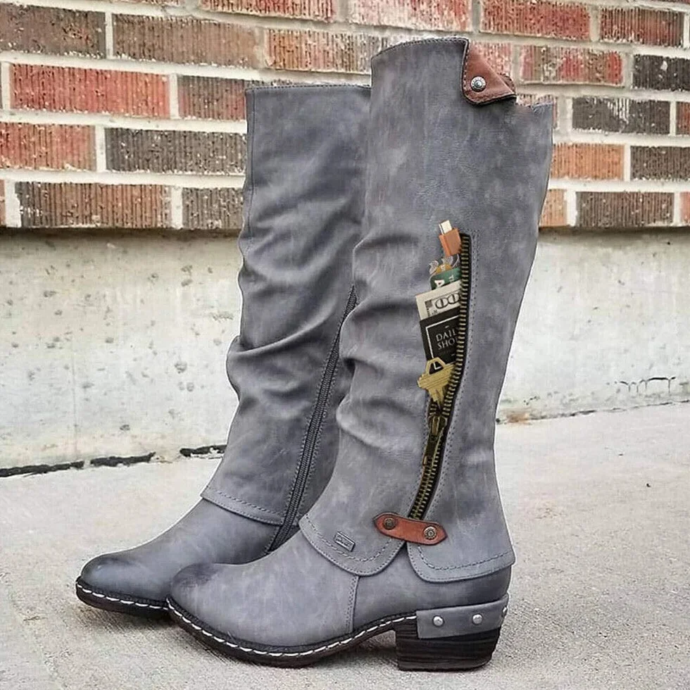 Botas de la Pantorrilla para Mujer Warm Zip Casual Talones hasta Media Pantorrilla Plana Inferior del Invierno