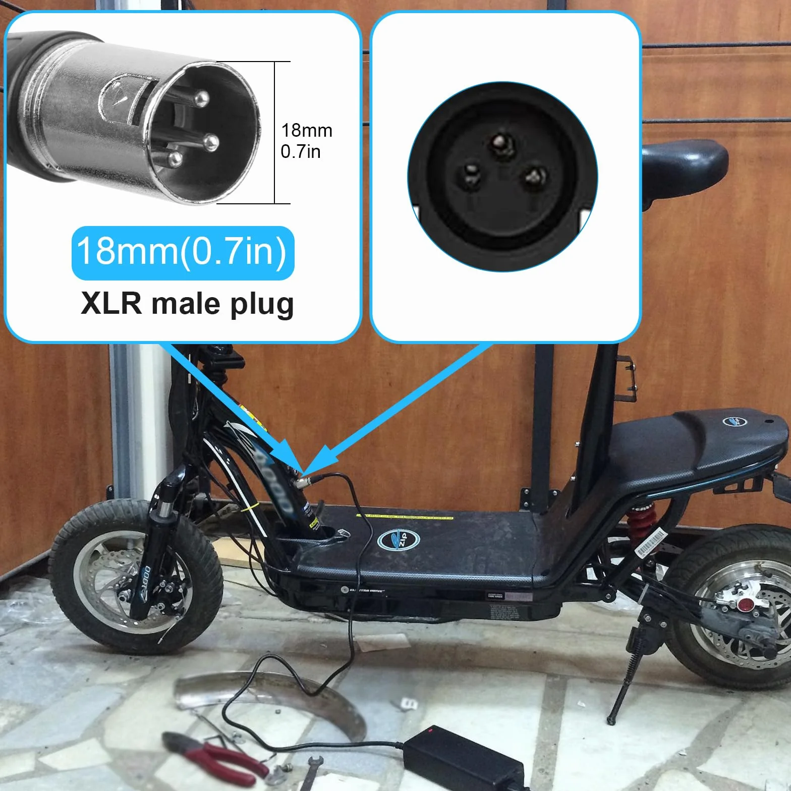 LabTEC Cargador Scooter Eléctrico 24V 2A-5A XLR para Silla de Ruedas, Carrito de Golf, E-Bike