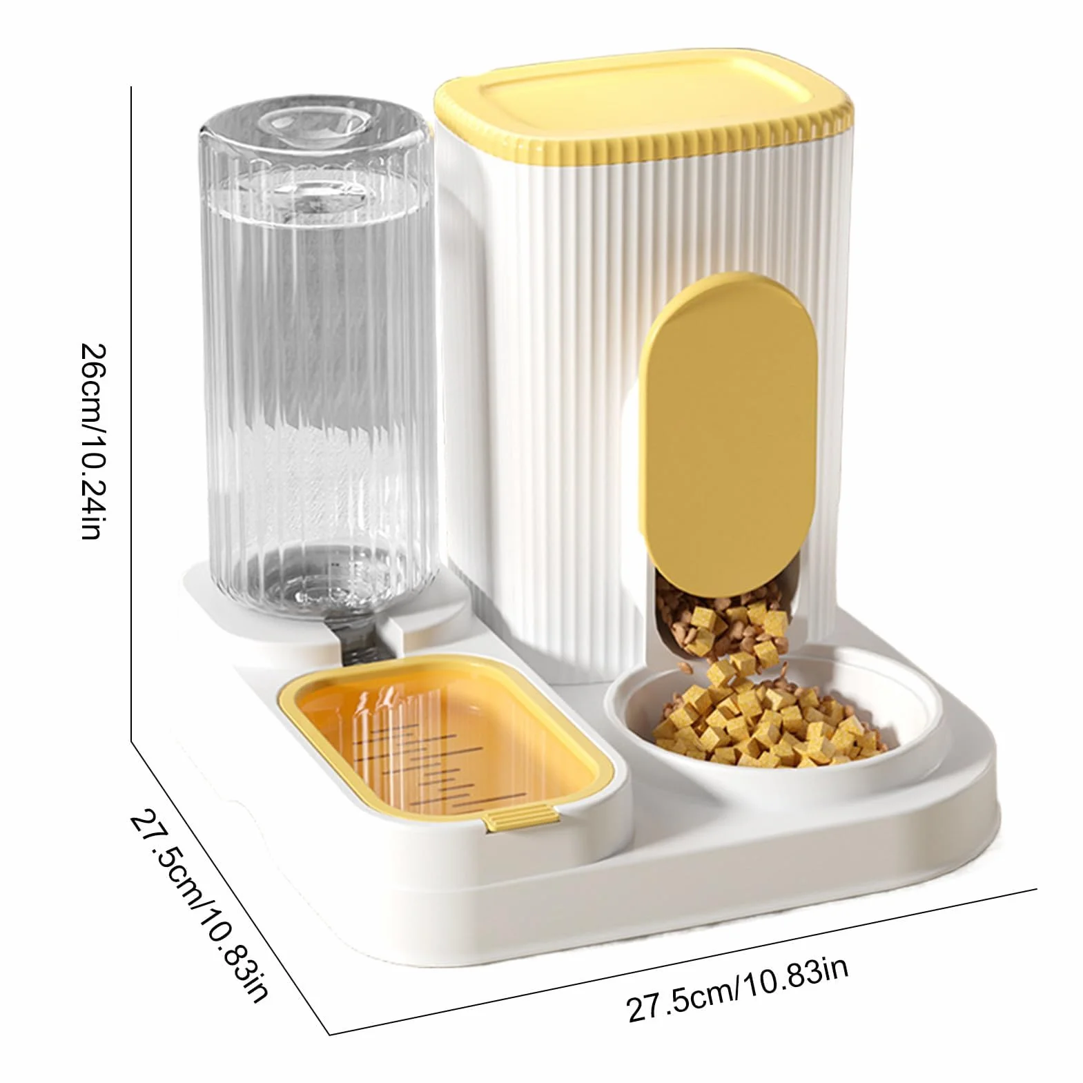 comedero automático para Gatos, Comedero 2 en 1 de Gran Capacidad con Cuenco extraíble for Razas pequeñas, Medianas y Grandes(Yellow)