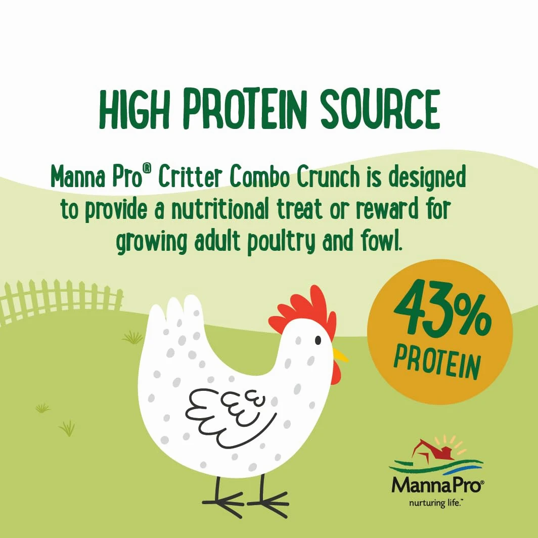 Manna Pro Farmhouse Favorites Critter Combo Crunch - Golosinas para Aves de Corral con proteínas Que promueve el Comportamiento Natural de la alimentación, Mezcla 100% Natural de Larvas Negras de