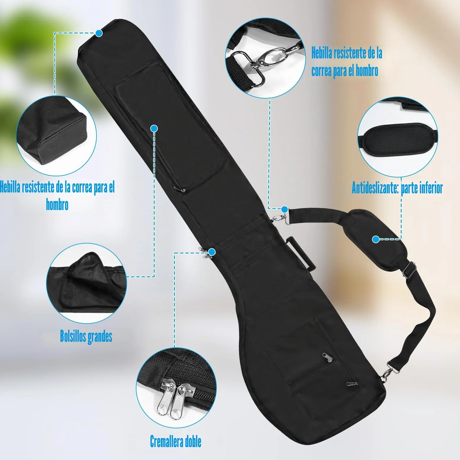 Bolsa de Viaje Plegable para Palos de Golf Impermeable Negra