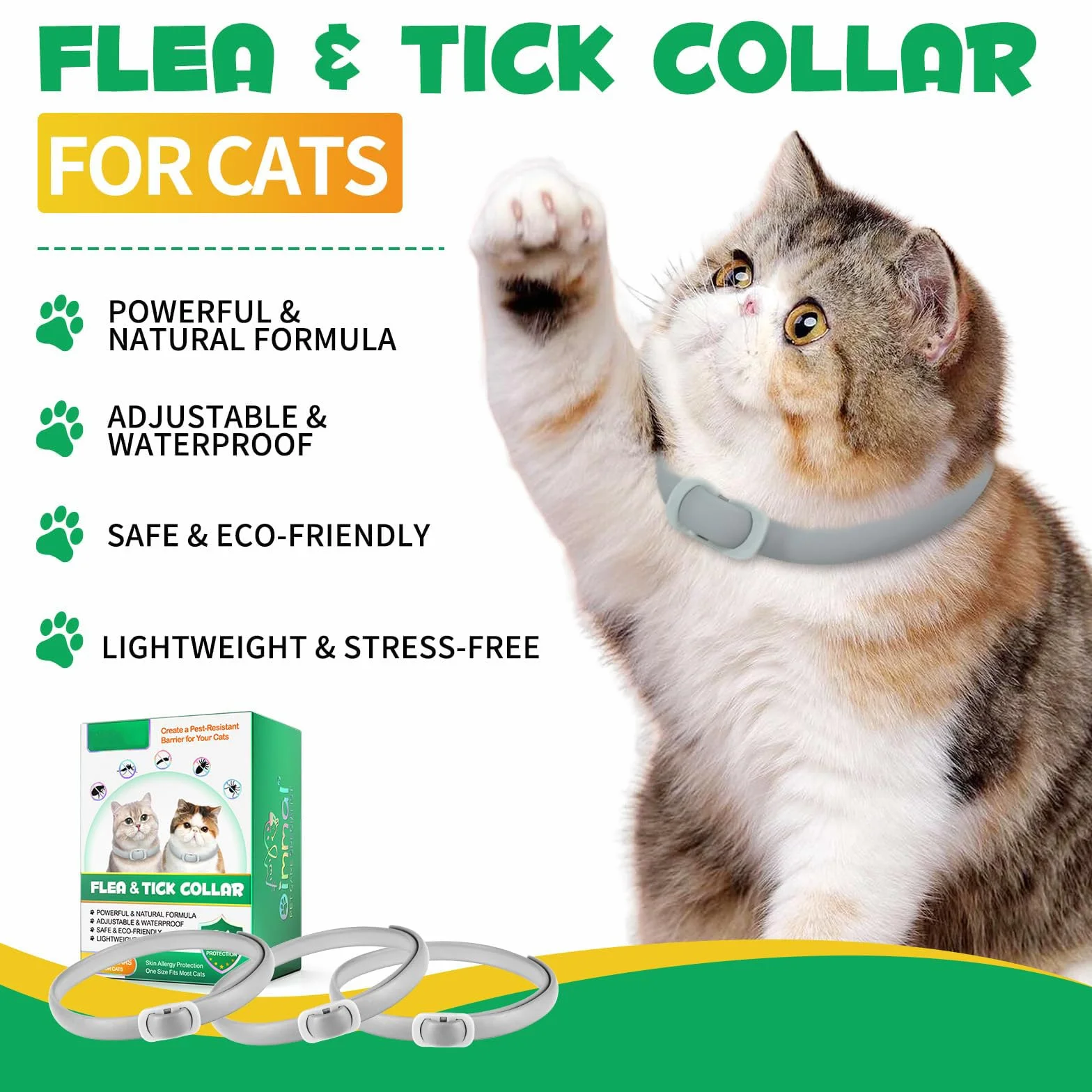Collar Antiparasitario Gatos, Antipulgas Gatos 4 Piezas con 24 Meses de Protección Efectiva, Tratamiento de Pulgas Gato, Impermeable, Ajustable, para Gatitos, Gatos Grandes