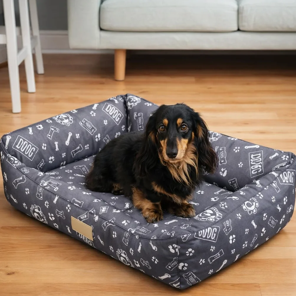TIENDA EURASIA - Cama de Perro, Cama para Perros Grandes, Medianos y Pequeños, Divertida Cama Perro de Poliester con Interior con Comodas Fibras de Algodon (80 x 60 cm)