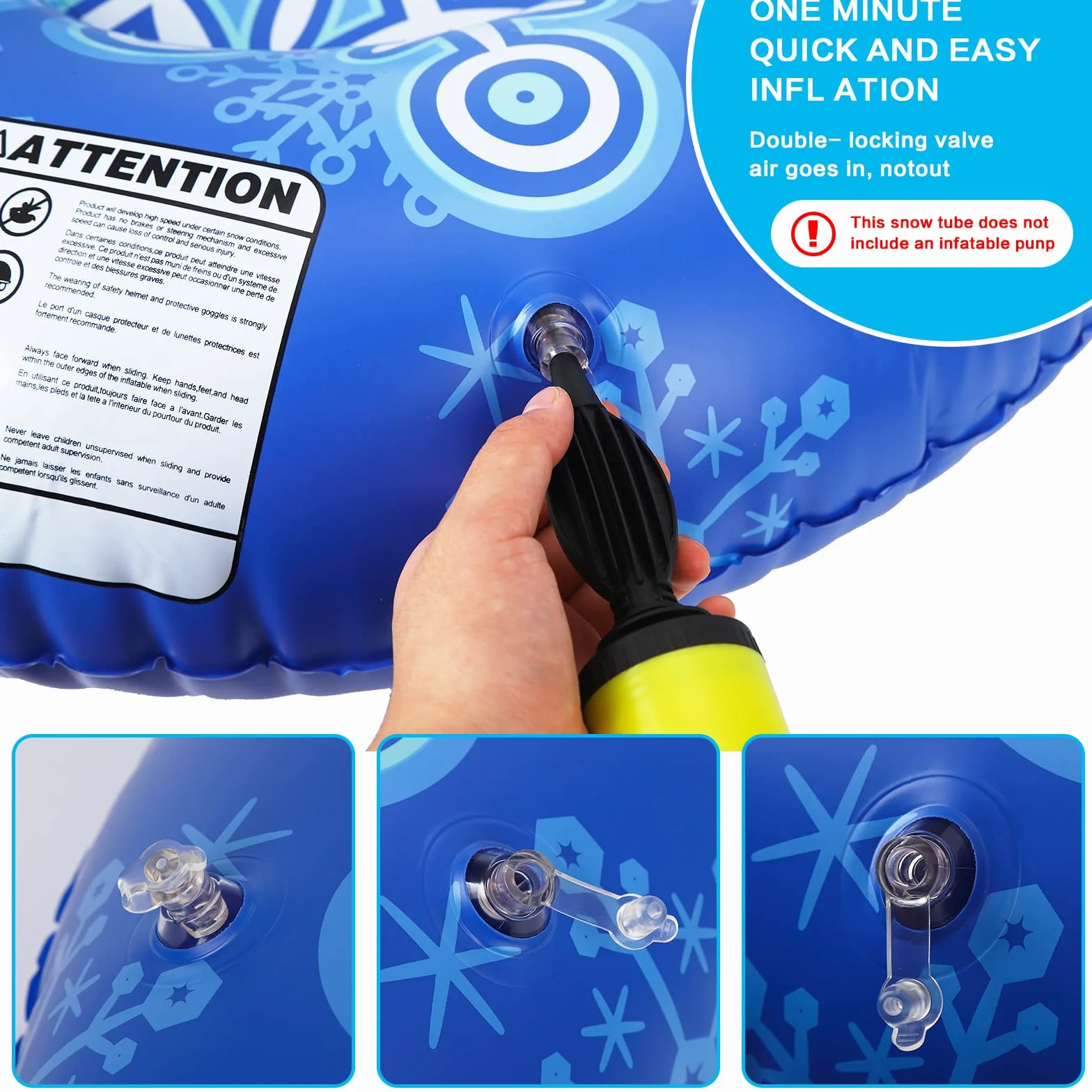 Trineo inflable 90cm PVC con asas deportes de invierno