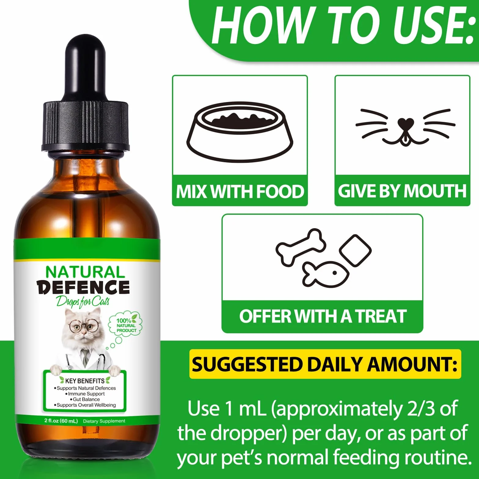 Fórmula Natural Antibacteriana para Gatos 60ml – Apoya el Sistema Inmunológico y Alivia Las Alergias – Alivio del Picor, Problemas de Oídos, Piel y Tracto Urinario – para Todas Las Razas y Edades