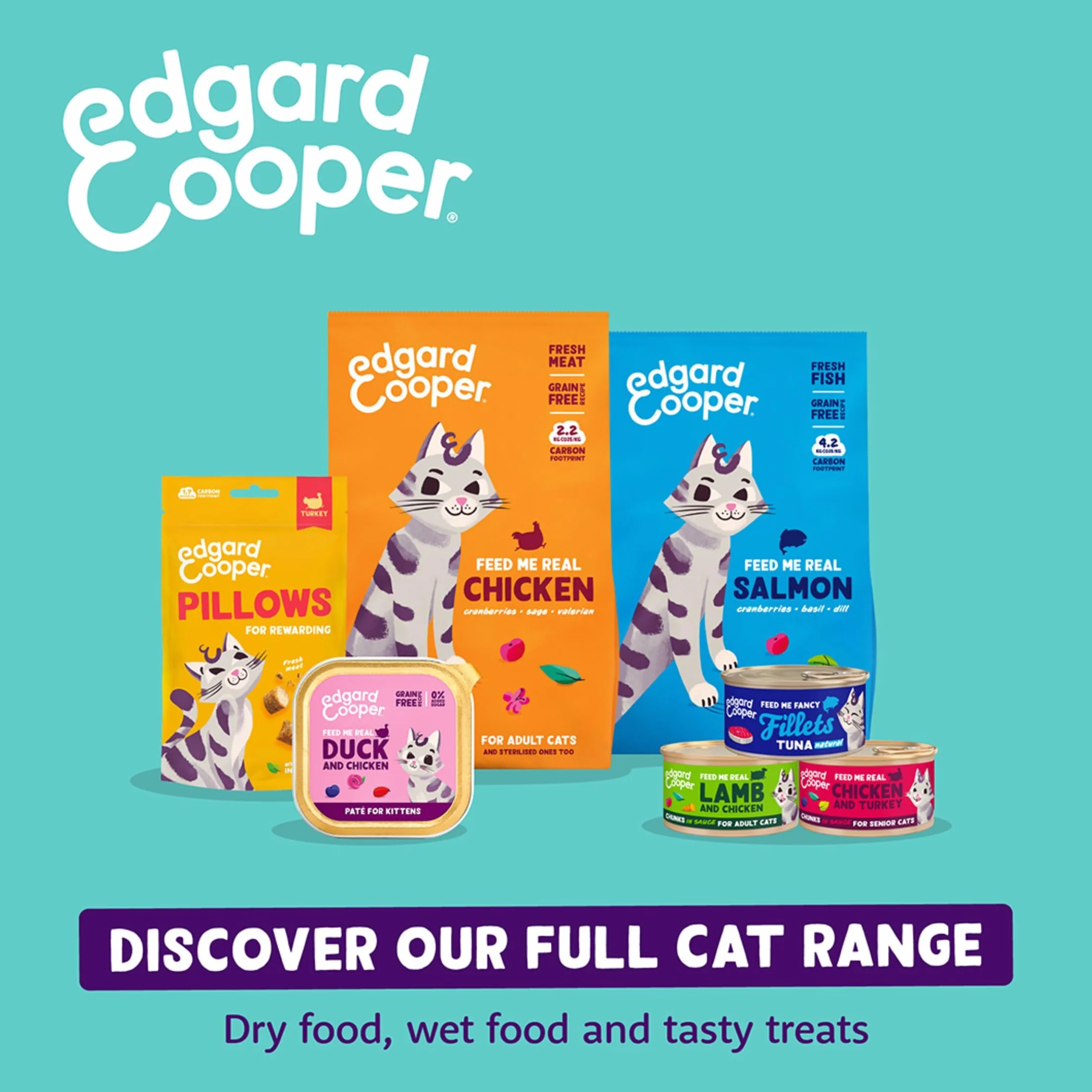 Edgard & Cooper premios Naturales para Gatos, bocaditos de Pollo (1x60g), con Carne Fresca, sin Cereales, Menos de 2kcal por Premio, Ingredientes Naturales y sin azúcares añadidos.