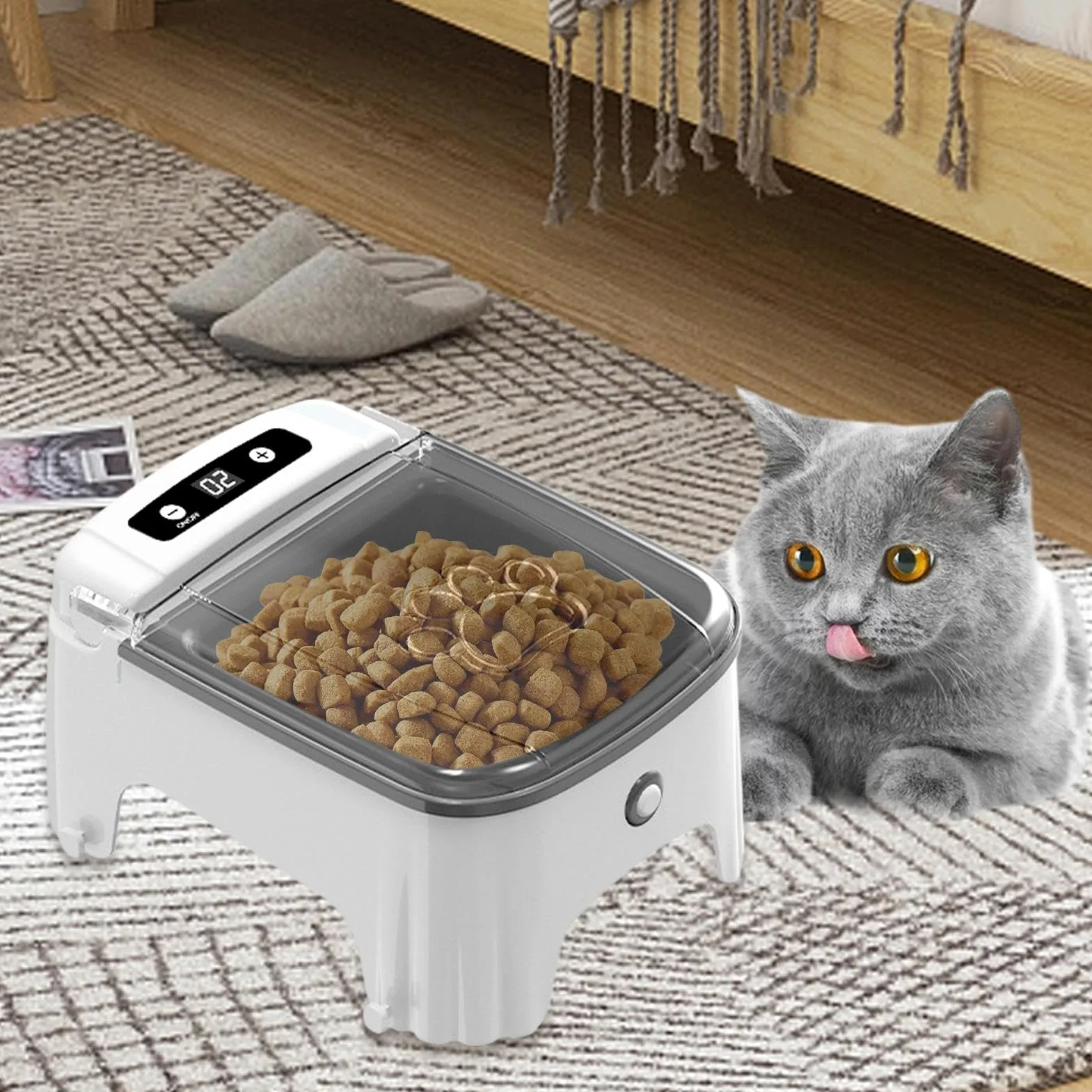 Comedero automático para Gatos， Comedero automático for Gatos con Comida húmeda | Dispensador de for Mascotas Sensor for Temporizador(Grey)