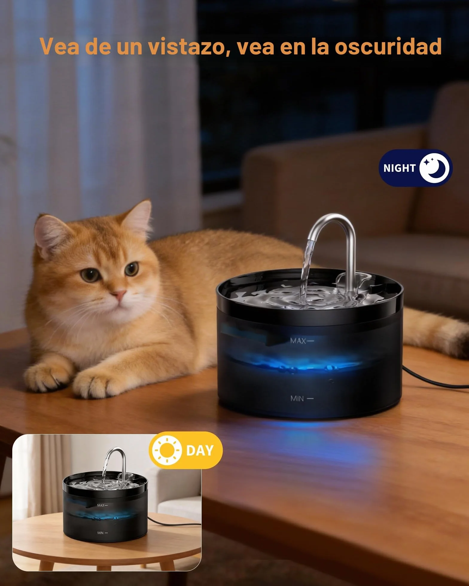 Fuente para Gatos, GIOTOHUN Bebedero con Forma de Grifo - 2L Bomba Súper Silenciosa, Filtro de Pelos Suelto, Dos Patrones de Flujo de Agua, Fácil de Quitar y Lavar - Negro
