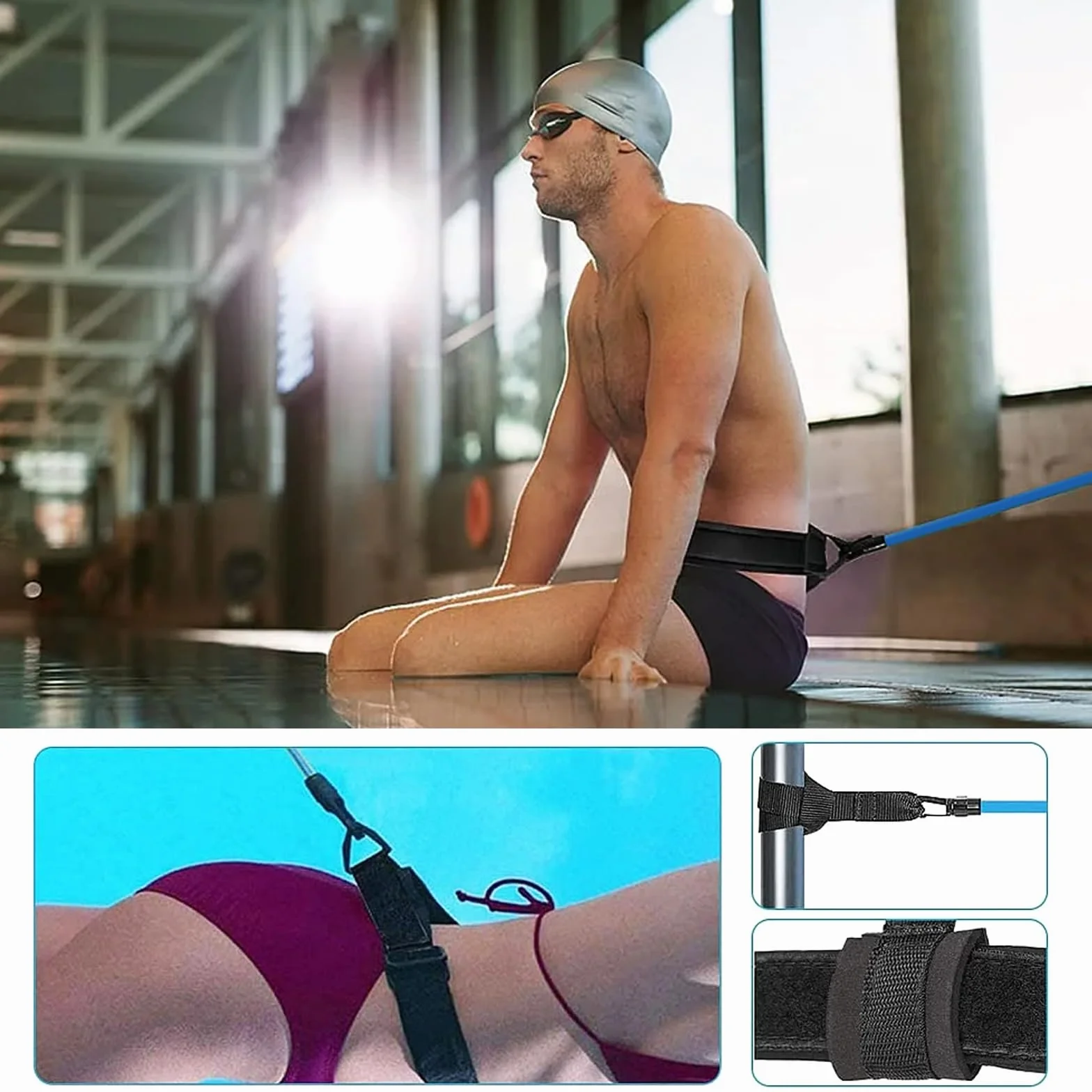 Cinturón de natación ajustable para piscina, resistencia, incluye tapones y pinza nasal