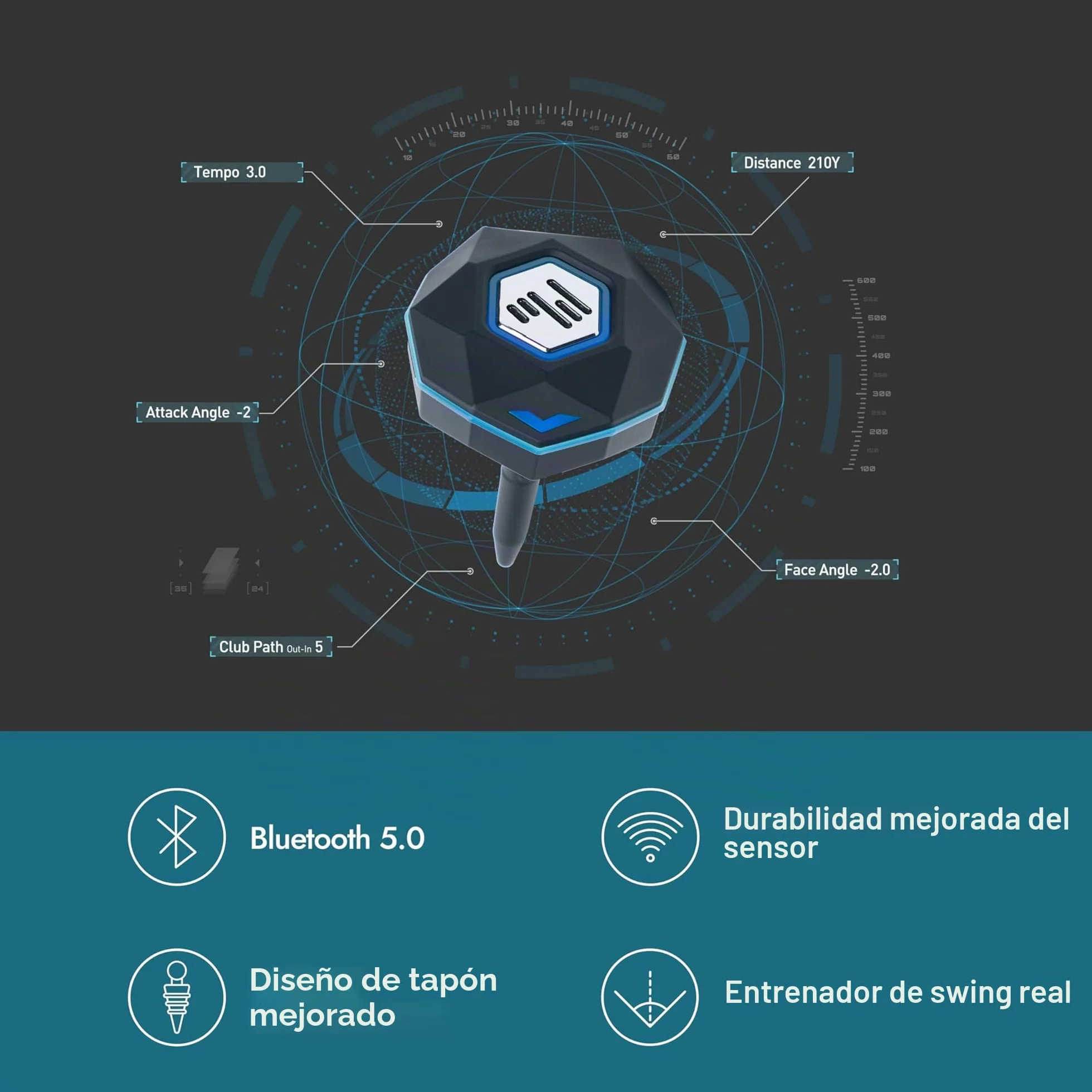 PHIGOLF Phigolf2 Simulador de Golf con Palo Oscilante, Entrenador de Swing con Sensor de Movimiento y Análisis 3D