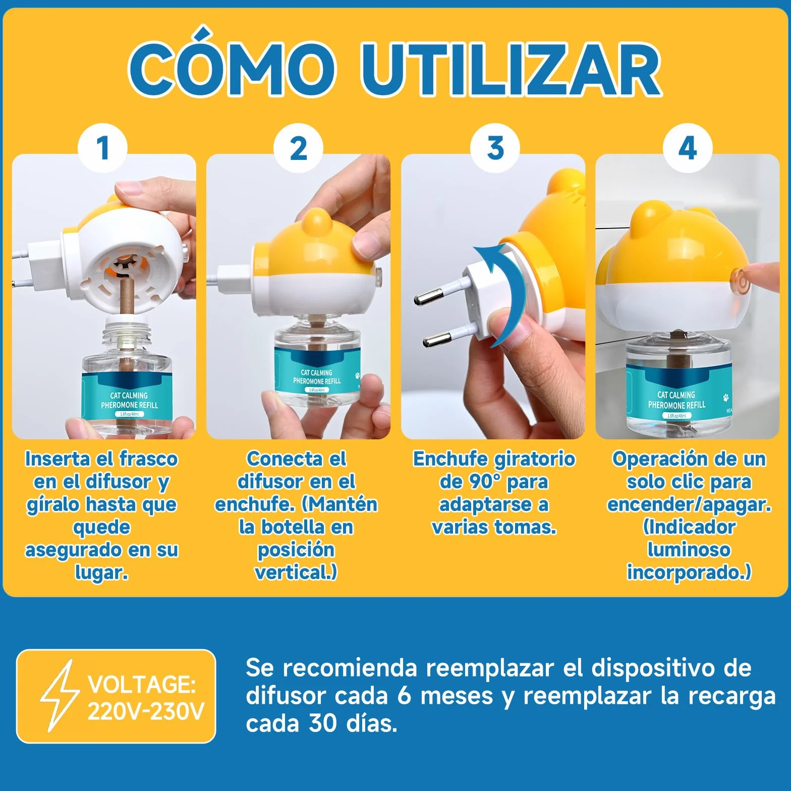 VICSOM 6 Recambios Calmante Feromonas para Gatos, Compatible con Difusores Comunes, Kit Difusor Feromonas Gatos 180 Días para Estrés, Relajación y Ansiedad, para Gatos y Gatitos (48 ml por Recarga)