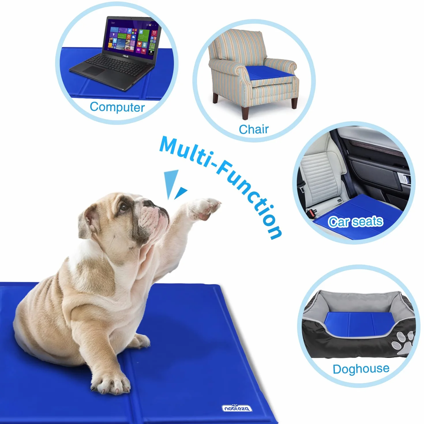 Nobleza - Alfombrilla refrescante para Mascotas Grandes. Auto refrigerante No tóxico. Ideal para para Perros, Gatos en Verano. 90 * 50 cm, Color Azul