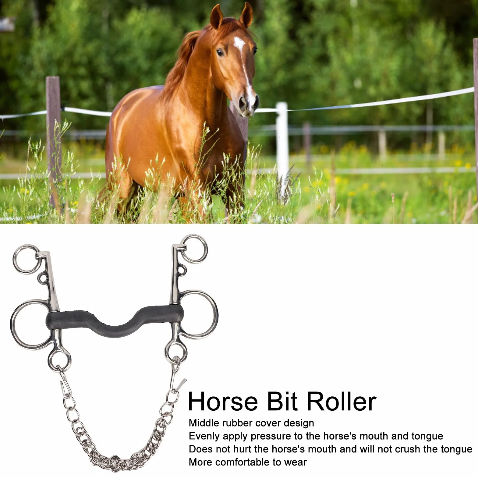 Broca para Boca de Caballo, Broca para Filete de Caballo Pulida a Mano Diseño de Goma con Centro de Acero Inoxidable Filete para Boca de Caballo para Suministros Ecuestres (127MM)